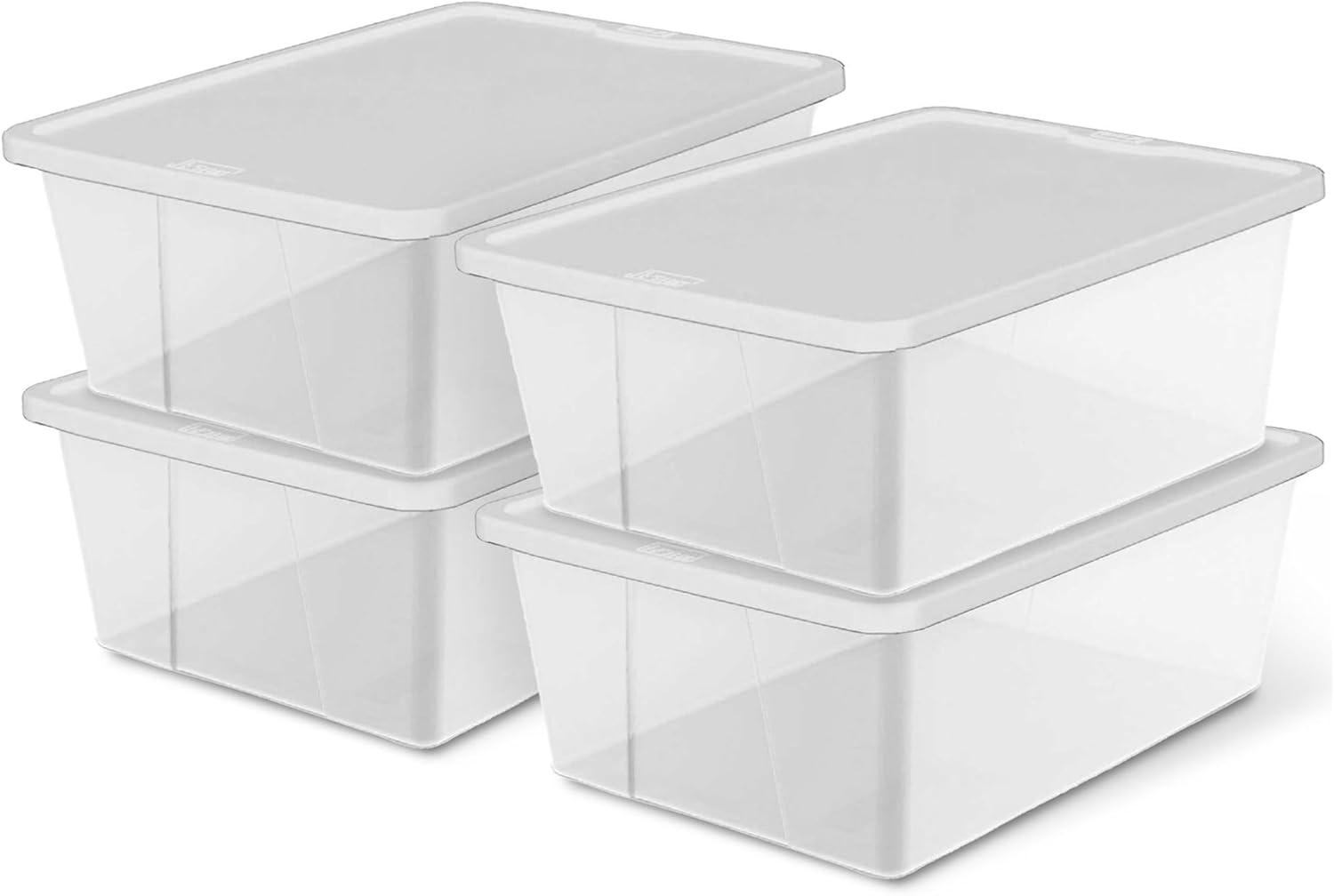 imageHOMZ 2Pack Snaplock Large Clear Plastic Storage Organizer Bins wLids 56 Quart White  Stackable Container Boxes for Bedroom Bathroom Garage and Office OrganizationWhite Lid