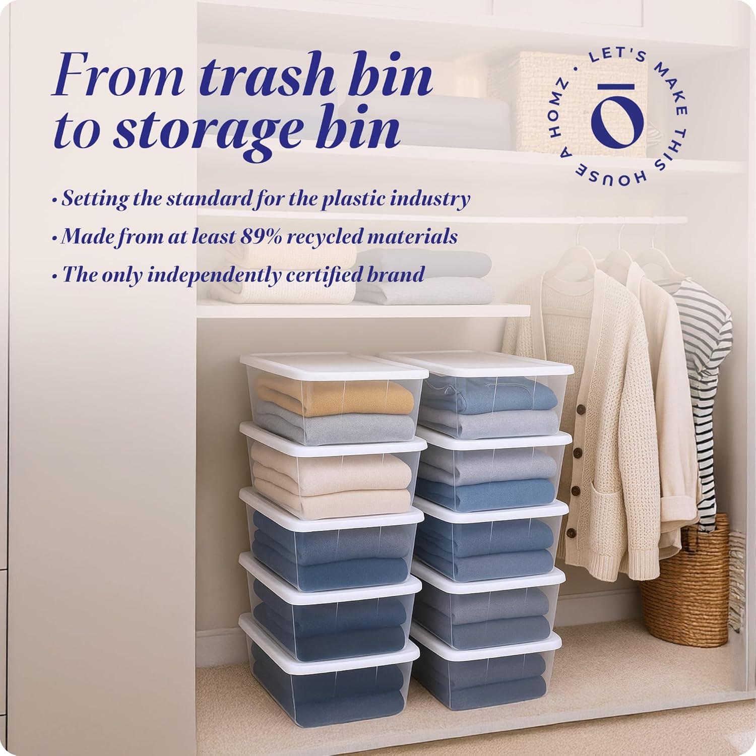 imageHOMZ 2Pack Snaplock Large Clear Plastic Storage Organizer Bins wLids 56 Quart White  Stackable Container Boxes for Bedroom Bathroom Garage and Office OrganizationWhite Lid