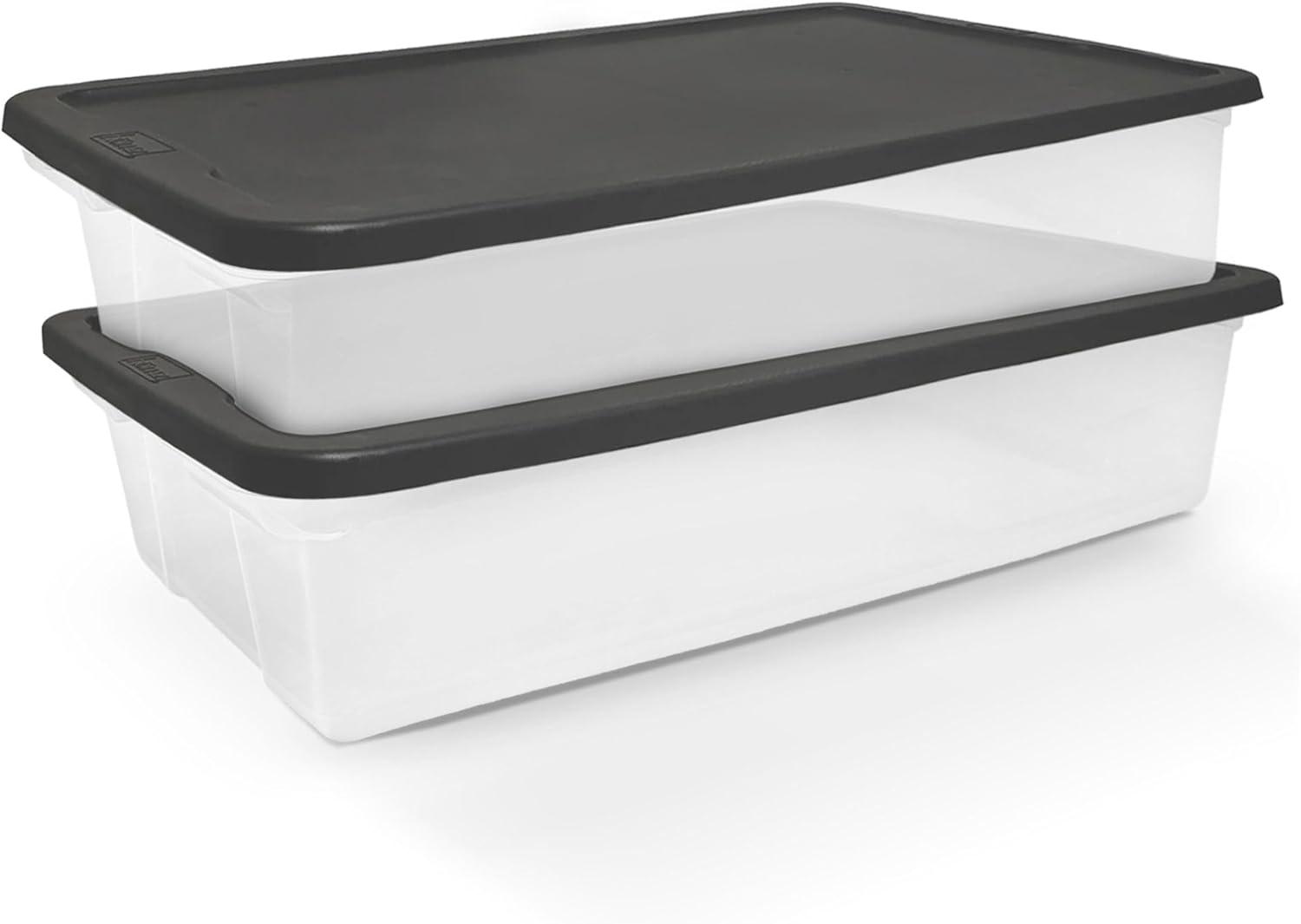 imageHOMZ 2Pack Snaplock Large Clear Plastic Storage Organizer Bins wLids 56 Quart White  Stackable Container Boxes for Bedroom Bathroom Garage and Office OrganizationGray Lid
