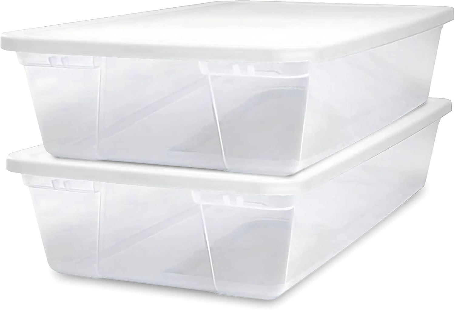 imageHOMZ 2Pack Snaplock Large Clear Plastic Storage Organizer Bins wLids 56 Quart White  Stackable Container Boxes for Bedroom Bathroom Garage and Office OrganizationWhite Lid
