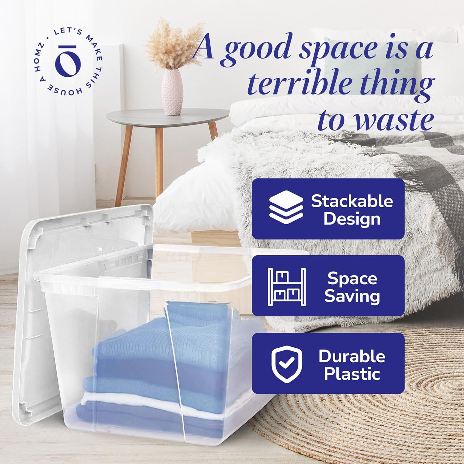 imageHOMZ 2Pack Snaplock Large Clear Plastic Storage Organizer Bins wLids 56 Quart White  Stackable Container Boxes for Bedroom Bathroom Garage and Office OrganizationWhite Lid