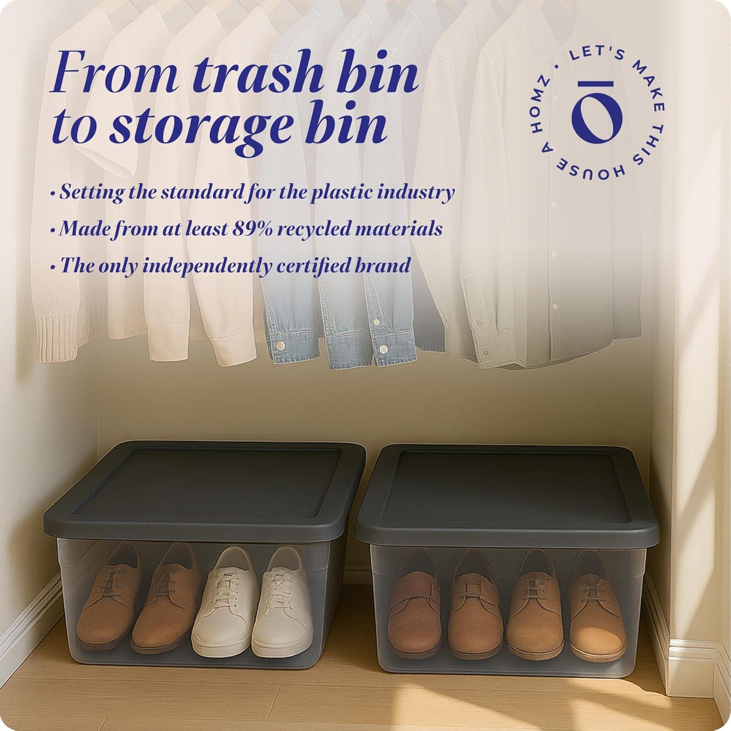 imageHOMZ 2Pack Snaplock Large Clear Plastic Storage Organizer Bins wLids 56 Quart White  Stackable Container Boxes for Bedroom Bathroom Garage and Office OrganizationGray Lid