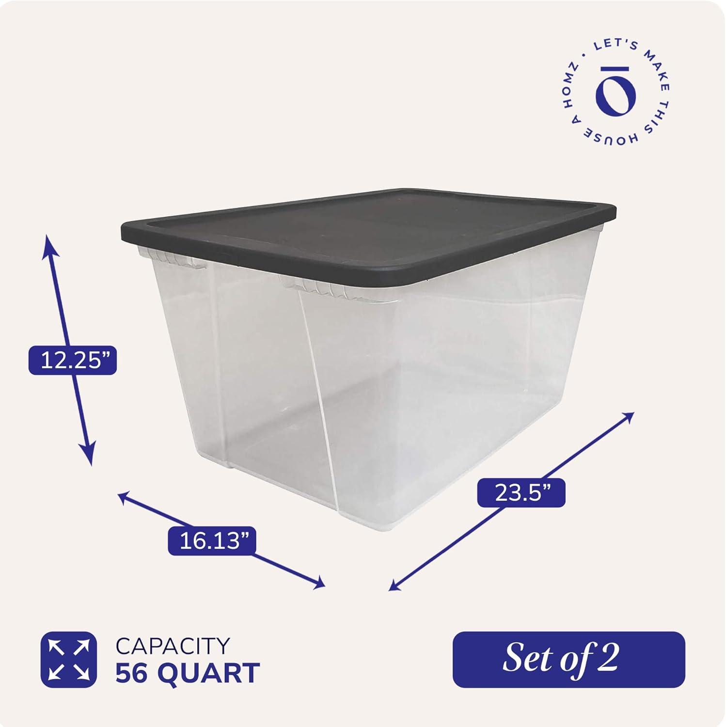imageHOMZ 2Pack Snaplock Large Clear Plastic Storage Organizer Bins wLids 56 Quart White  Stackable Container Boxes for Bedroom Bathroom Garage and Office OrganizationGray Lid