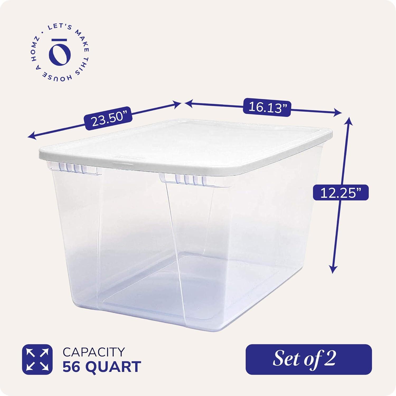 imageHOMZ 2Pack Snaplock Large Clear Plastic Storage Organizer Bins wLids 56 Quart White  Stackable Container Boxes for Bedroom Bathroom Garage and Office OrganizationWhite Lid