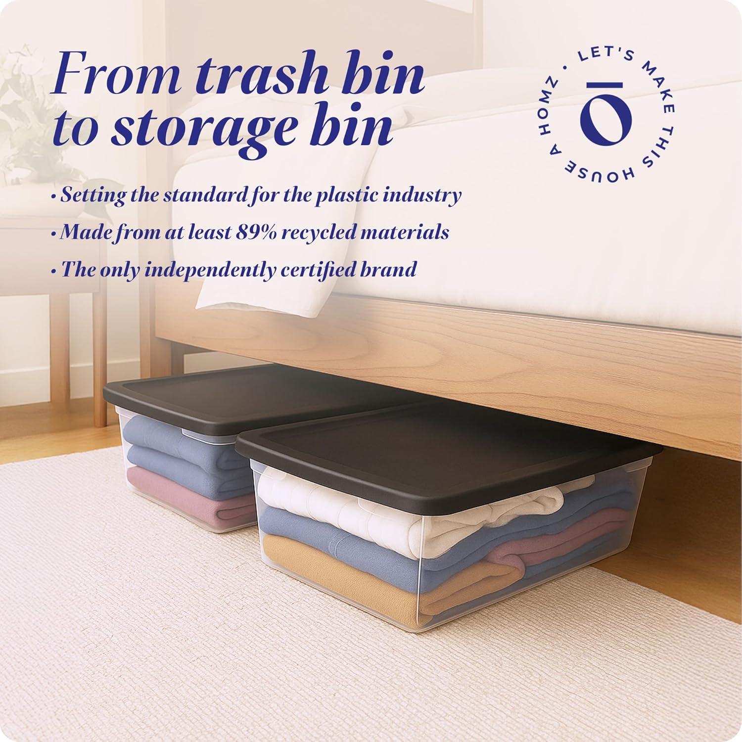 imageHOMZ 2Pack Snaplock Large Clear Plastic Storage Organizer Bins wLids 56 Quart White  Stackable Container Boxes for Bedroom Bathroom Garage and Office OrganizationGray Lid
