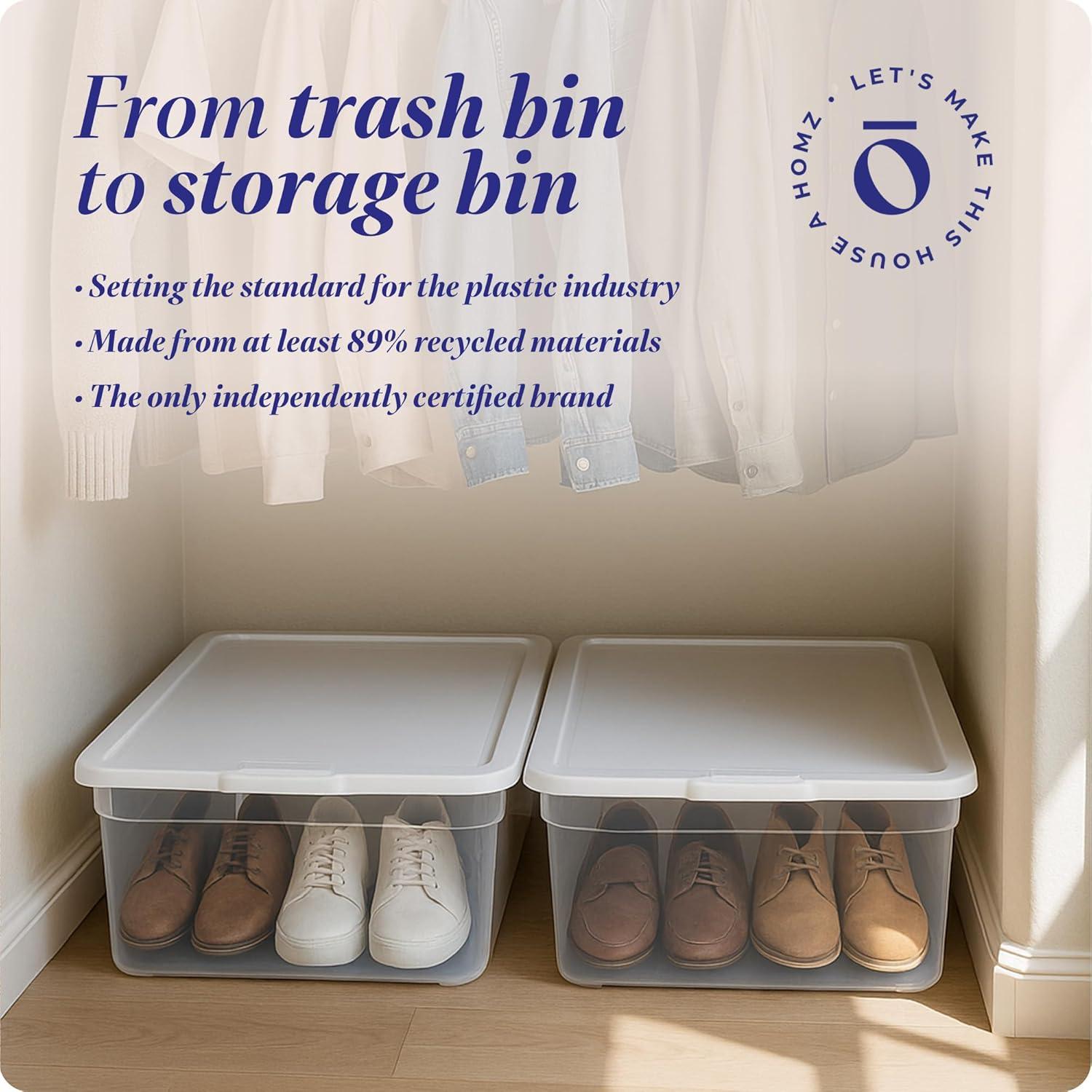 imageHOMZ 2Pack Snaplock Large Clear Plastic Storage Organizer Bins wLids 56 Quart White  Stackable Container Boxes for Bedroom Bathroom Garage and Office OrganizationWhite Lid