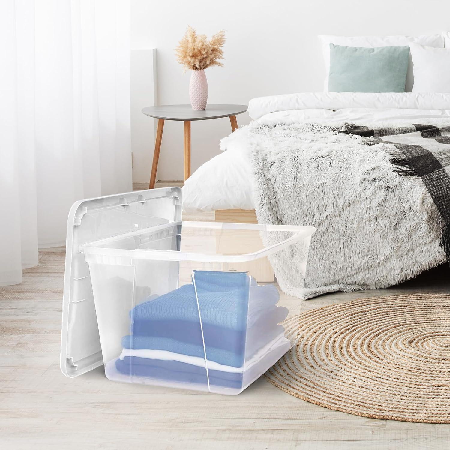 imageHOMZ 2Pack Snaplock Large Clear Plastic Storage Organizer Bins wLids 56 Quart White  Stackable Container Boxes for Bedroom Bathroom Garage and Office OrganizationWhite Lid