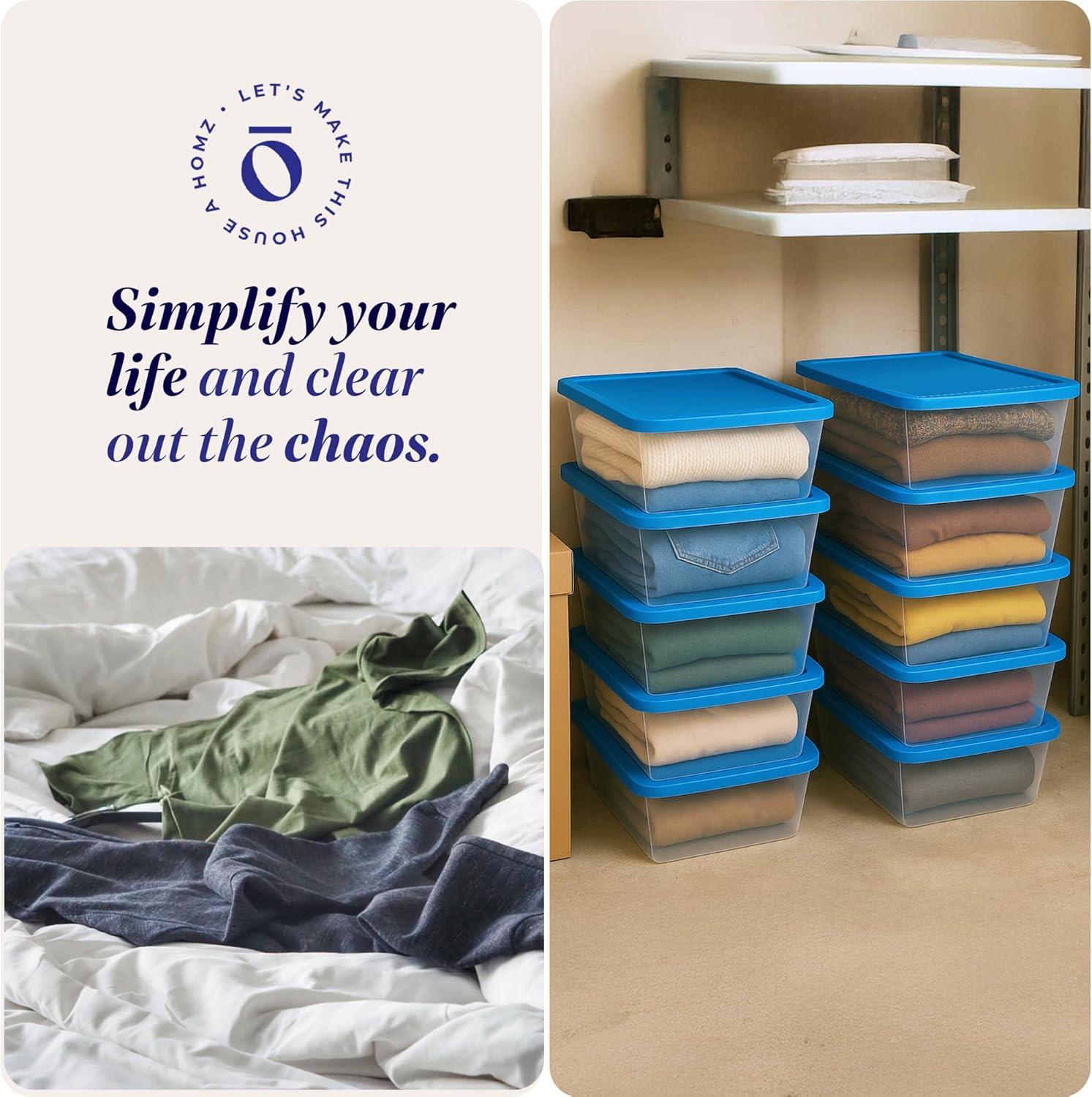 imageHOMZ 2Pack Snaplock Large Clear Plastic Storage Organizer Bins wLids 56 Quart White  Stackable Container Boxes for Bedroom Bathroom Garage and Office OrganizationBlue Lid