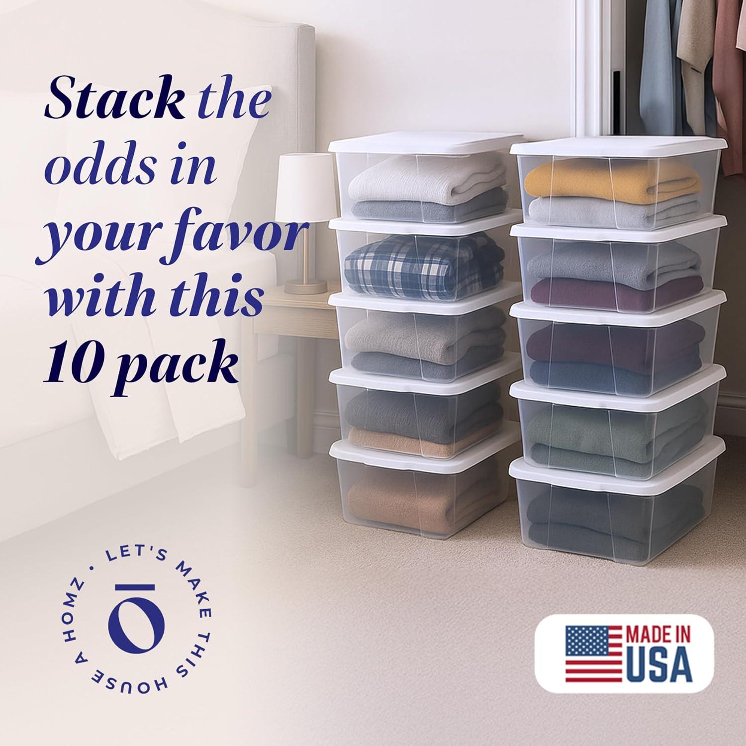 imageHOMZ 2Pack Snaplock Large Clear Plastic Storage Organizer Bins wLids 56 Quart White  Stackable Container Boxes for Bedroom Bathroom Garage and Office OrganizationWhite Lid