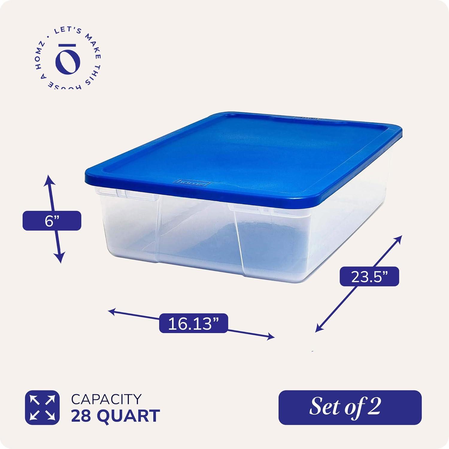 imageHOMZ 2Pack Snaplock Large Clear Plastic Storage Organizer Bins wLids 56 Quart White  Stackable Container Boxes for Bedroom Bathroom Garage and Office OrganizationBlue Lid