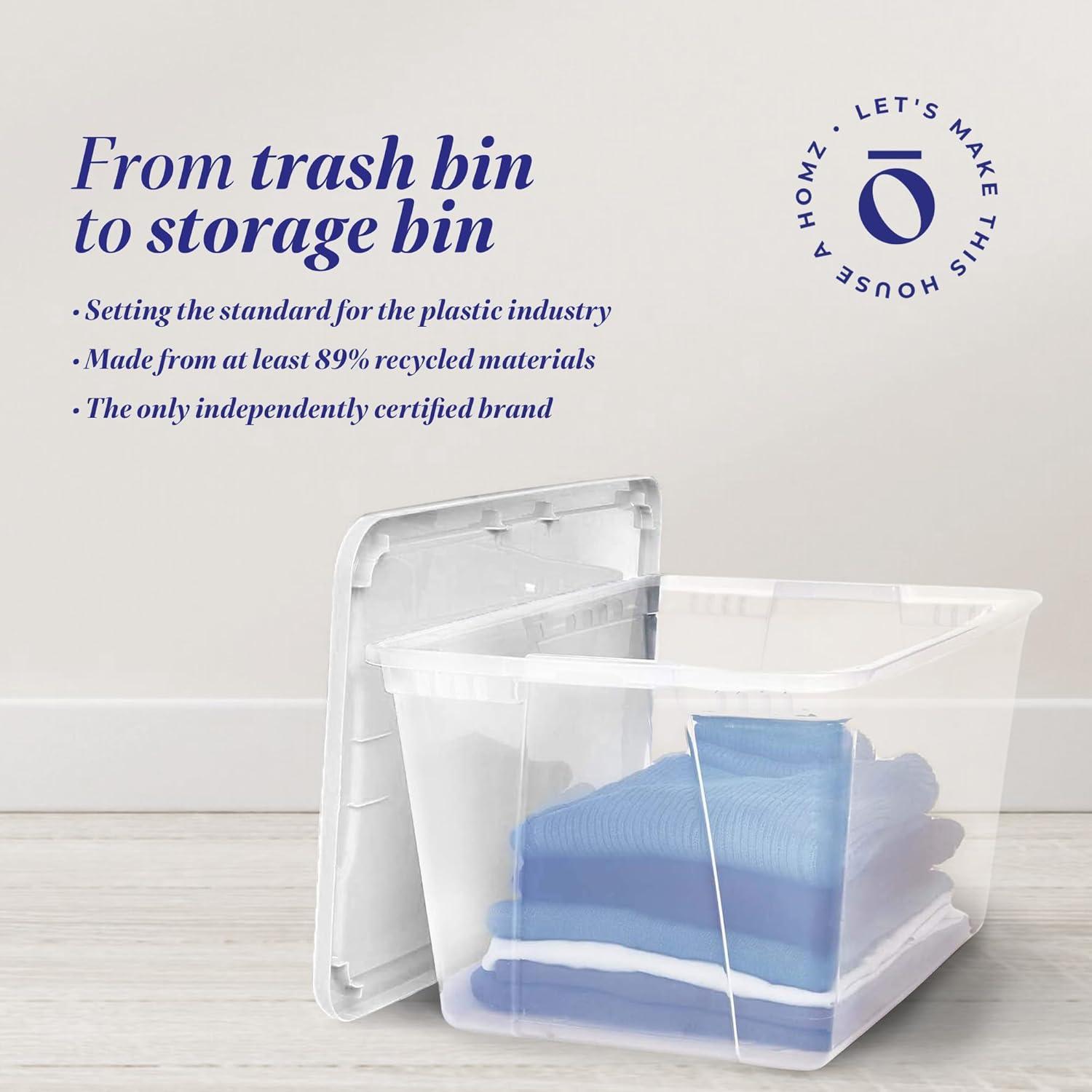 imageHOMZ 2Pack Snaplock Large Clear Plastic Storage Organizer Bins wLids 56 Quart White  Stackable Container Boxes for Bedroom Bathroom Garage and Office OrganizationWhite Lid