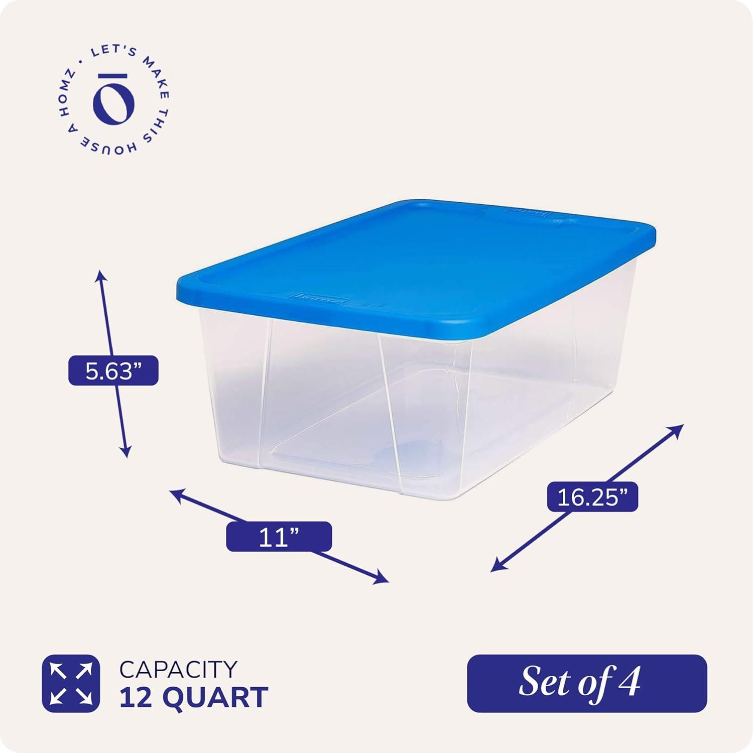 imageHOMZ 2Pack Snaplock Large Clear Plastic Storage Organizer Bins wLids 56 Quart White  Stackable Container Boxes for Bedroom Bathroom Garage and Office OrganizationBlue Lid