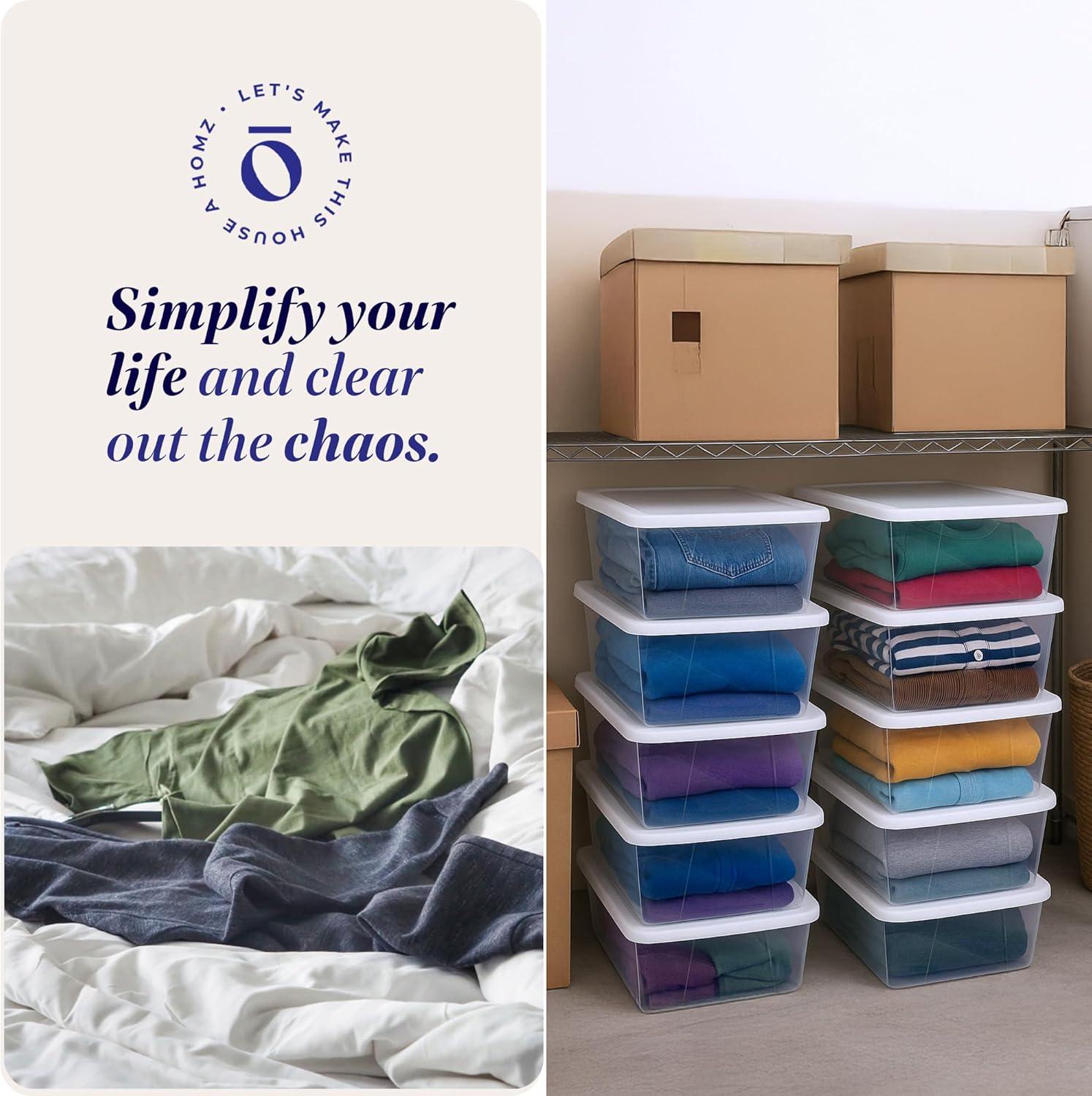 imageHOMZ 2Pack Snaplock Large Clear Plastic Storage Organizer Bins wLids 56 Quart White  Stackable Container Boxes for Bedroom Bathroom Garage and Office OrganizationWhite Lid