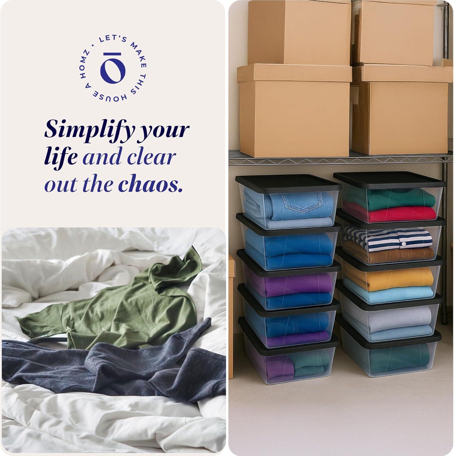 imageHOMZ 2Pack Snaplock Large Clear Plastic Storage Organizer Bins wLids 56 Quart White  Stackable Container Boxes for Bedroom Bathroom Garage and Office OrganizationGray Lid