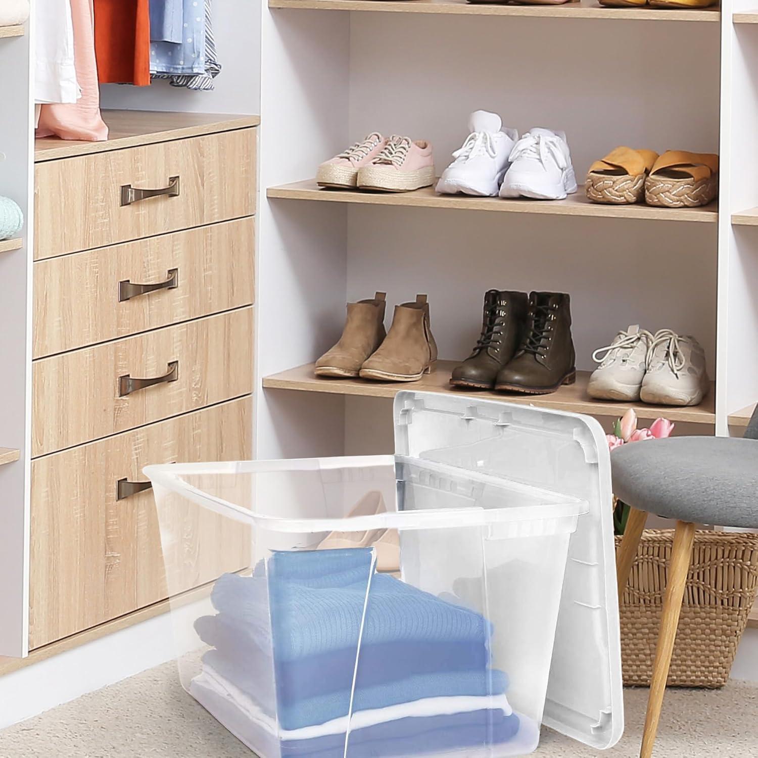 imageHOMZ 2Pack Snaplock Large Clear Plastic Storage Organizer Bins wLids 56 Quart White  Stackable Container Boxes for Bedroom Bathroom Garage and Office OrganizationWhite Lid