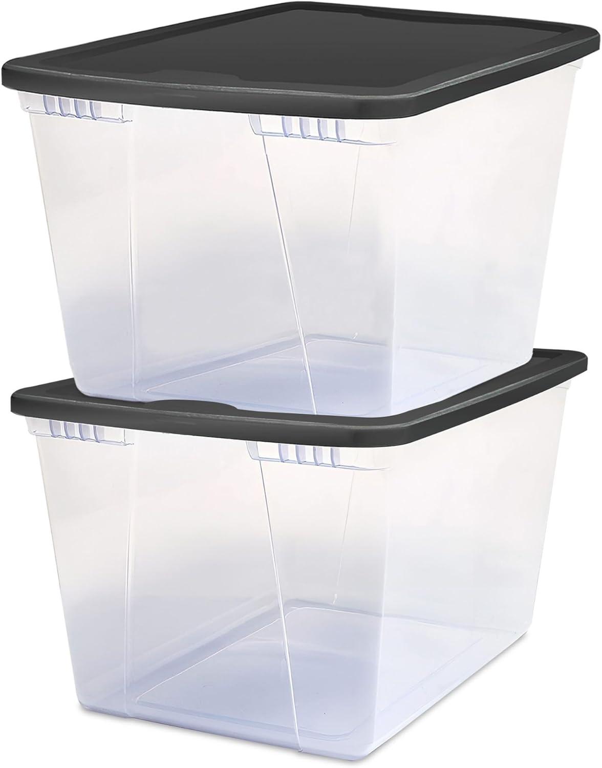 imageHOMZ 2Pack Snaplock Large Clear Plastic Storage Organizer Bins wLids 56 Quart White  Stackable Container Boxes for Bedroom Bathroom Garage and Office OrganizationGray Lid