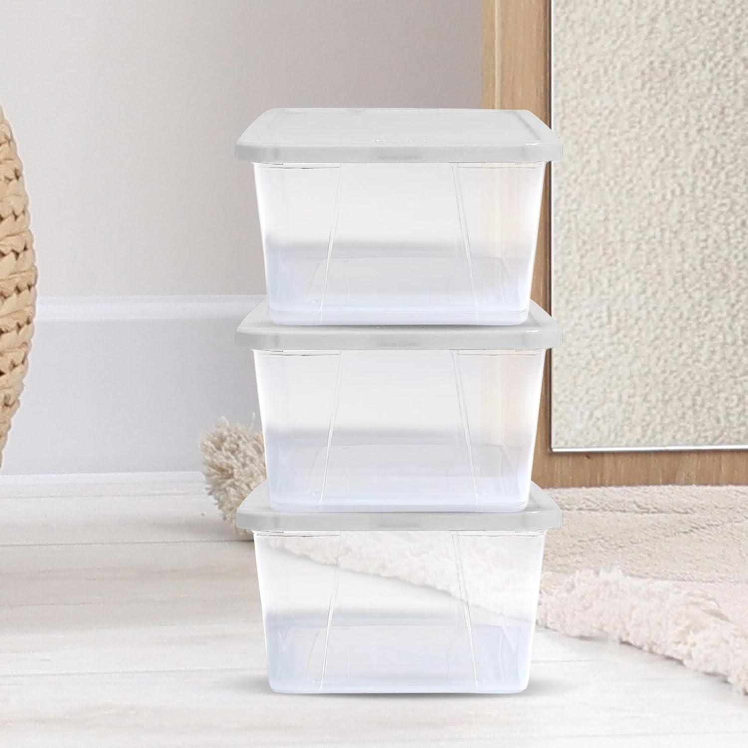 imageHOMZ 2Pack Snaplock Large Clear Plastic Storage Organizer Bins wLids 56 Quart White  Stackable Container Boxes for Bedroom Bathroom Garage and Office OrganizationWhite Lid