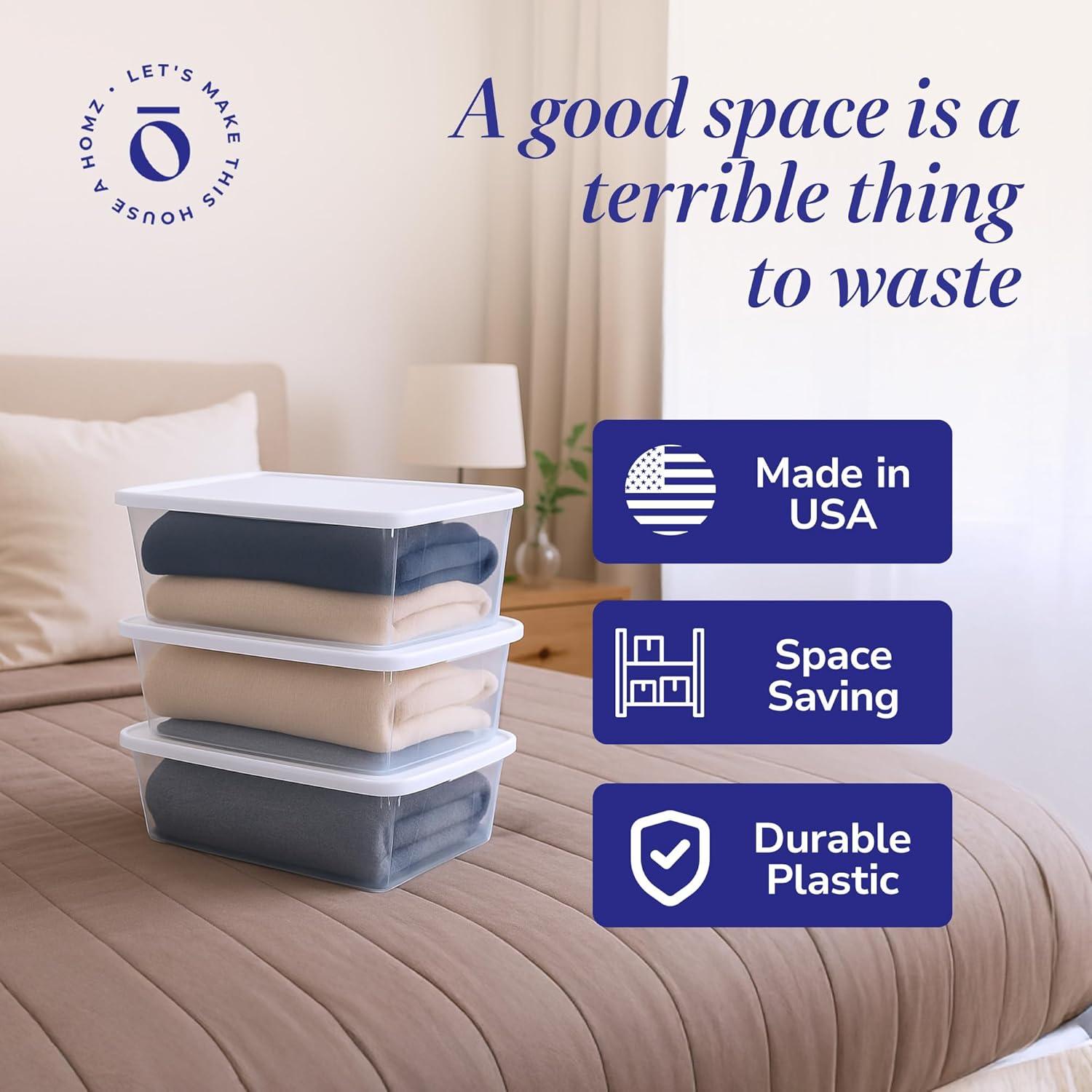imageHOMZ 2Pack Snaplock Large Clear Plastic Storage Organizer Bins wLids 56 Quart White  Stackable Container Boxes for Bedroom Bathroom Garage and Office OrganizationWhite Lid