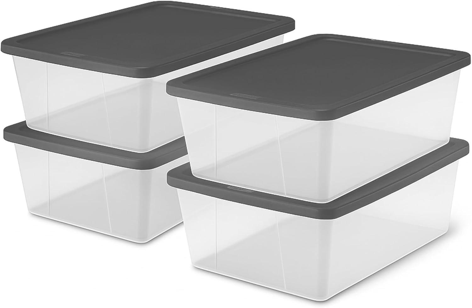 imageHOMZ 2Pack Snaplock Large Clear Plastic Storage Organizer Bins wLids 56 Quart White  Stackable Container Boxes for Bedroom Bathroom Garage and Office OrganizationGray Lid