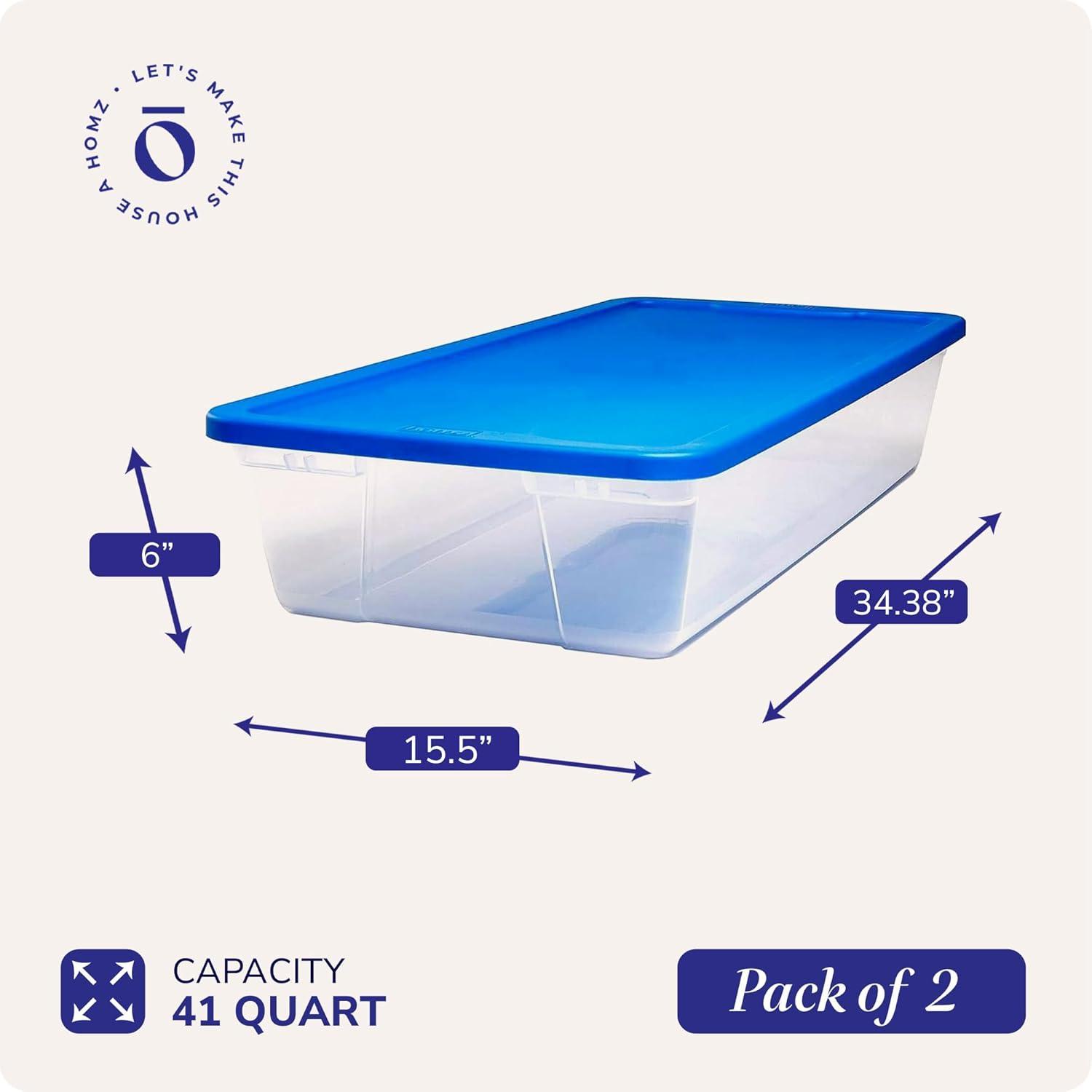 imageHOMZ 2Pack Snaplock Large Clear Plastic Storage Organizer Bins wLids 56 Quart White  Stackable Container Boxes for Bedroom Bathroom Garage and Office OrganizationBlue Lid