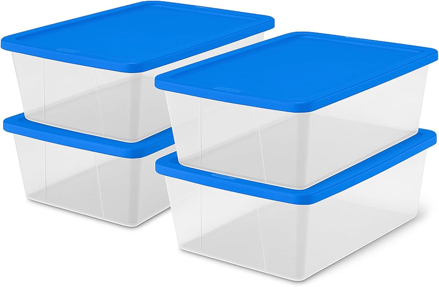imageHOMZ 2Pack Snaplock Large Clear Plastic Storage Organizer Bins wLids 56 Quart White  Stackable Container Boxes for Bedroom Bathroom Garage and Office OrganizationBlue Lid