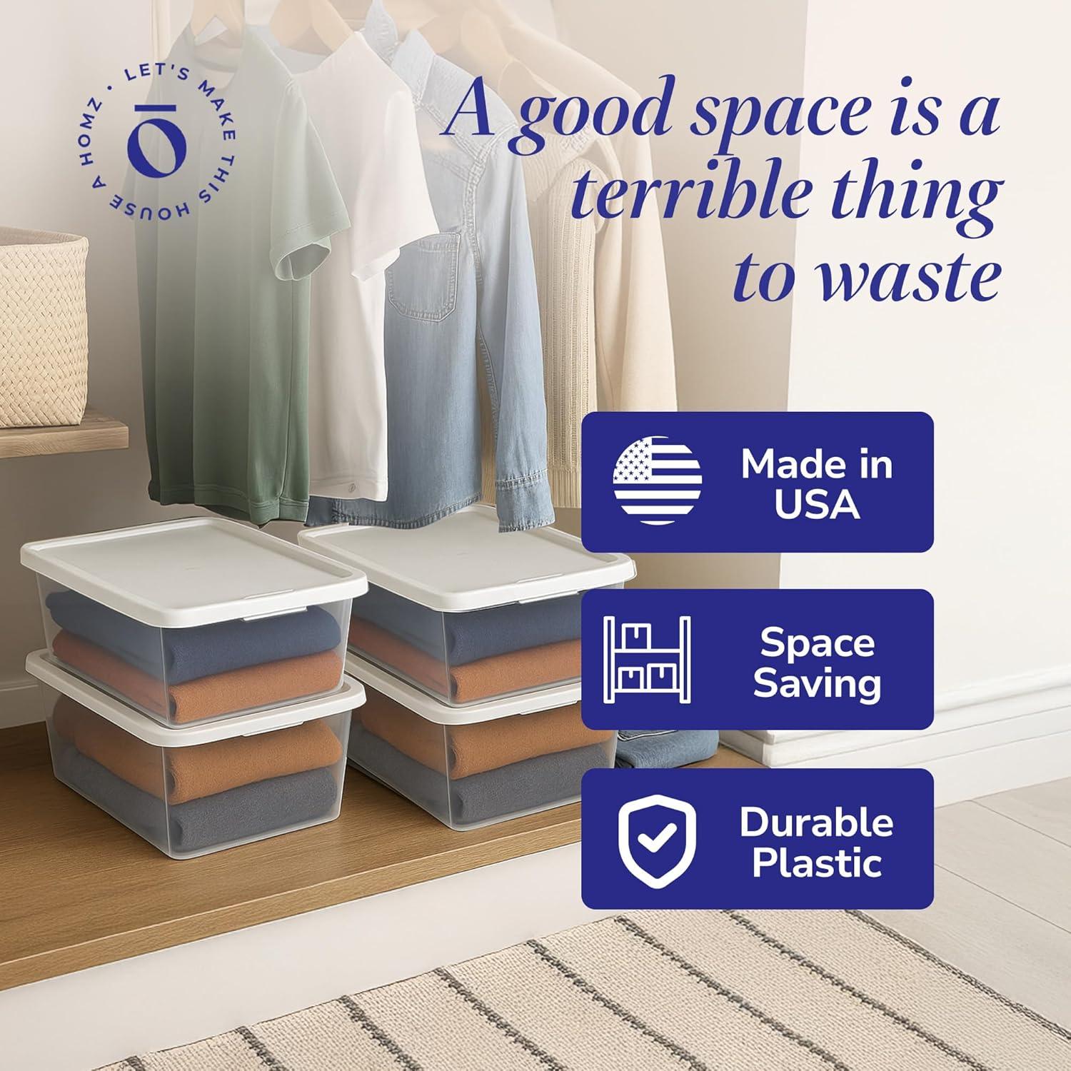 imageHOMZ 2Pack Snaplock Large Clear Plastic Storage Organizer Bins wLids 56 Quart White  Stackable Container Boxes for Bedroom Bathroom Garage and Office OrganizationWhite Lid