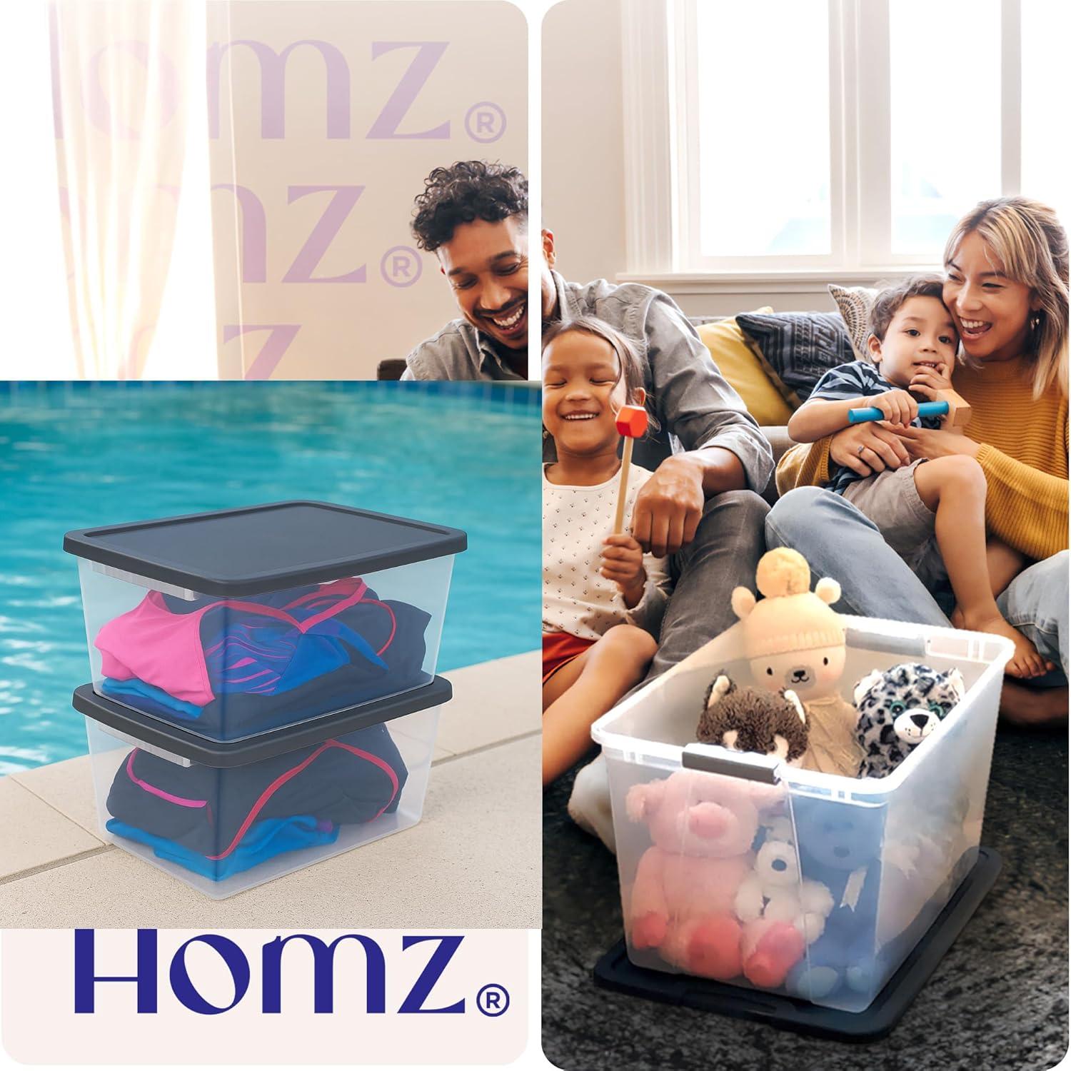 imageHOMZ 2Pack Snaplock Large Clear Plastic Storage Organizer Bins wLids 56 Quart White  Stackable Container Boxes for Bedroom Bathroom Garage and Office OrganizationGray Lid