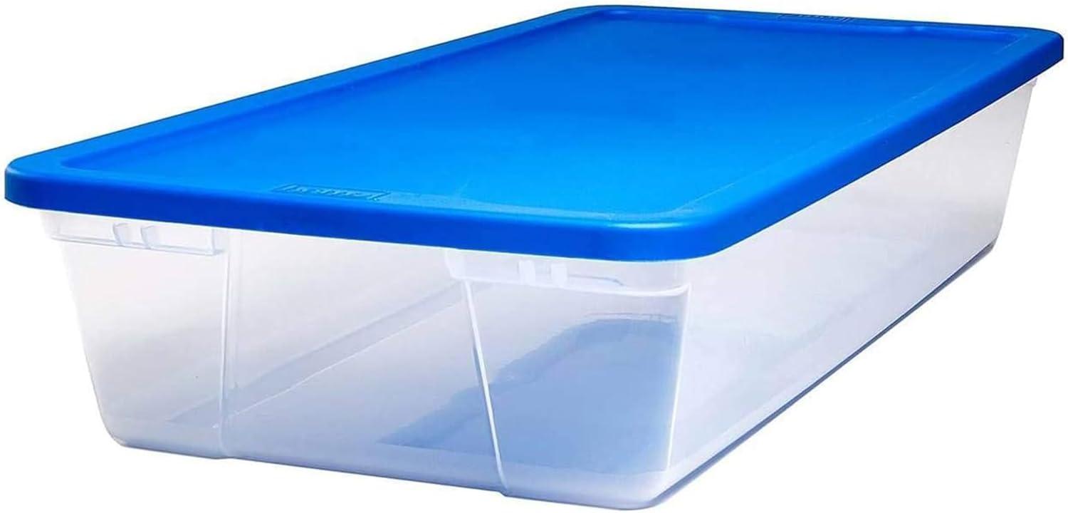 imageHOMZ 2Pack Snaplock Large Clear Plastic Storage Organizer Bins wLids 56 Quart White  Stackable Container Boxes for Bedroom Bathroom Garage and Office OrganizationBlue Lid