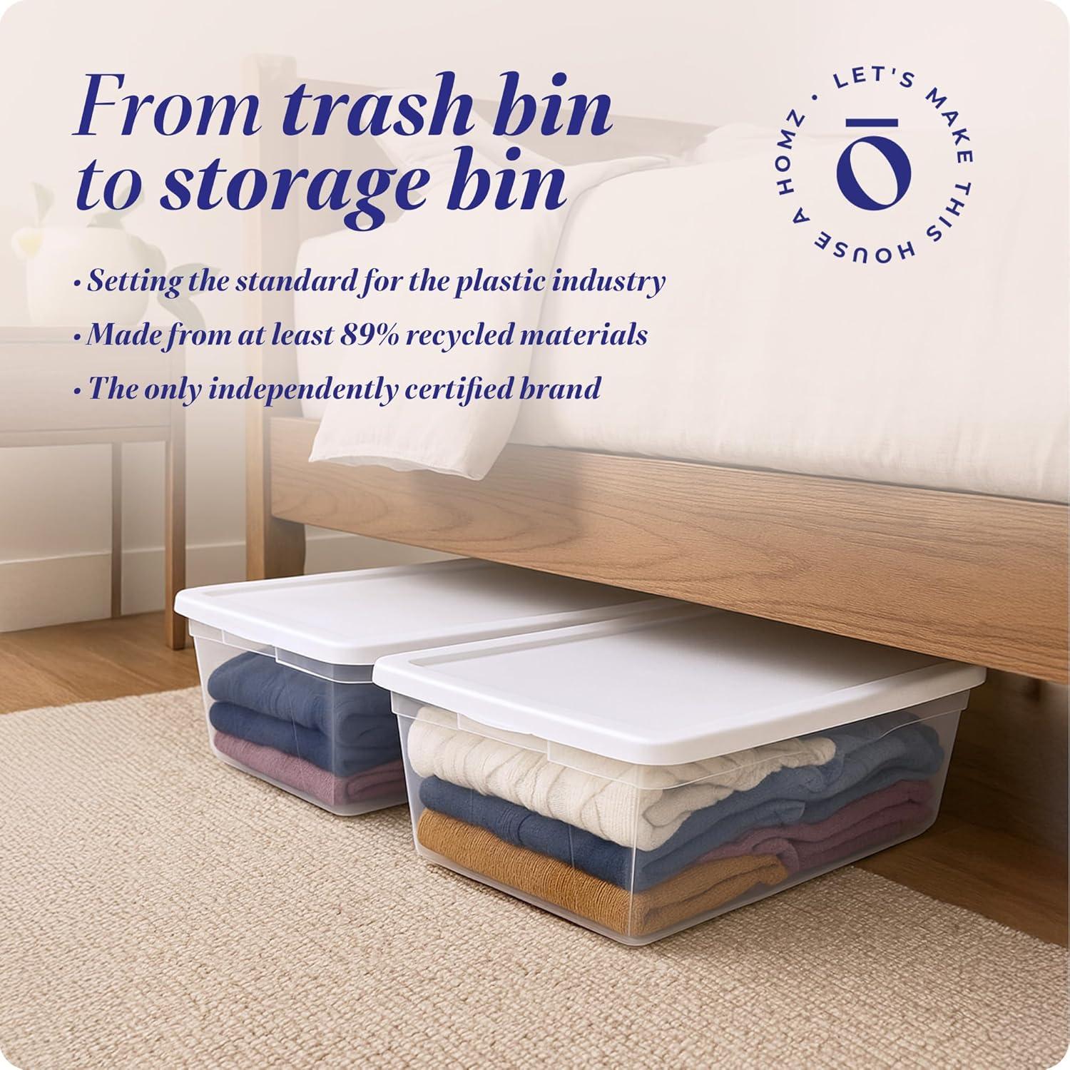 imageHOMZ 2Pack Snaplock Large Clear Plastic Storage Organizer Bins wLids 56 Quart White  Stackable Container Boxes for Bedroom Bathroom Garage and Office OrganizationWhite Lid