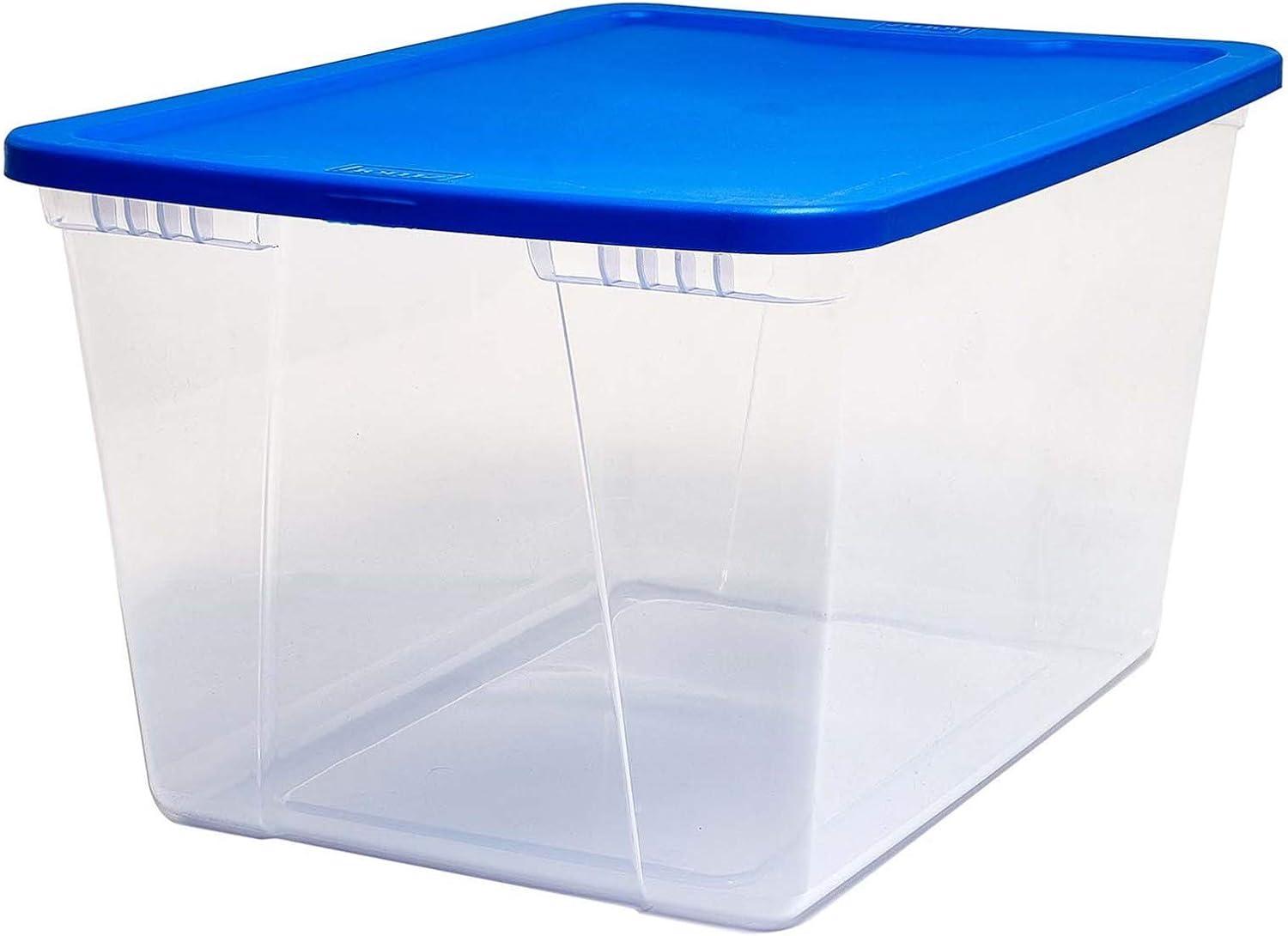 imageHOMZ 2Pack Snaplock Large Clear Plastic Storage Organizer Bins wLids 56 Quart White  Stackable Container Boxes for Bedroom Bathroom Garage and Office OrganizationBlue Lid