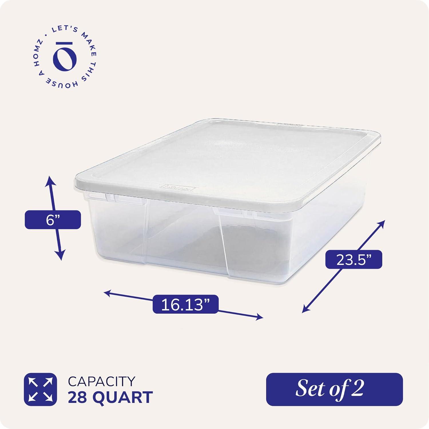 imageHOMZ 2Pack Snaplock Large Clear Plastic Storage Organizer Bins wLids 56 Quart White  Stackable Container Boxes for Bedroom Bathroom Garage and Office OrganizationWhite Lid