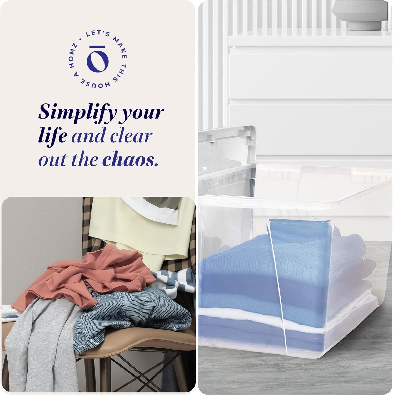 imageHOMZ 2Pack Snaplock Large Clear Plastic Storage Organizer Bins wLids 56 Quart White  Stackable Container Boxes for Bedroom Bathroom Garage and Office OrganizationWhite Lid