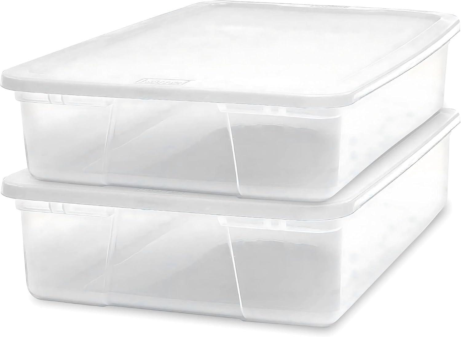 imageHOMZ 2Pack Snaplock Large Clear Plastic Storage Organizer Bins wLids 56 Quart White  Stackable Container Boxes for Bedroom Bathroom Garage and Office OrganizationWhite Lid