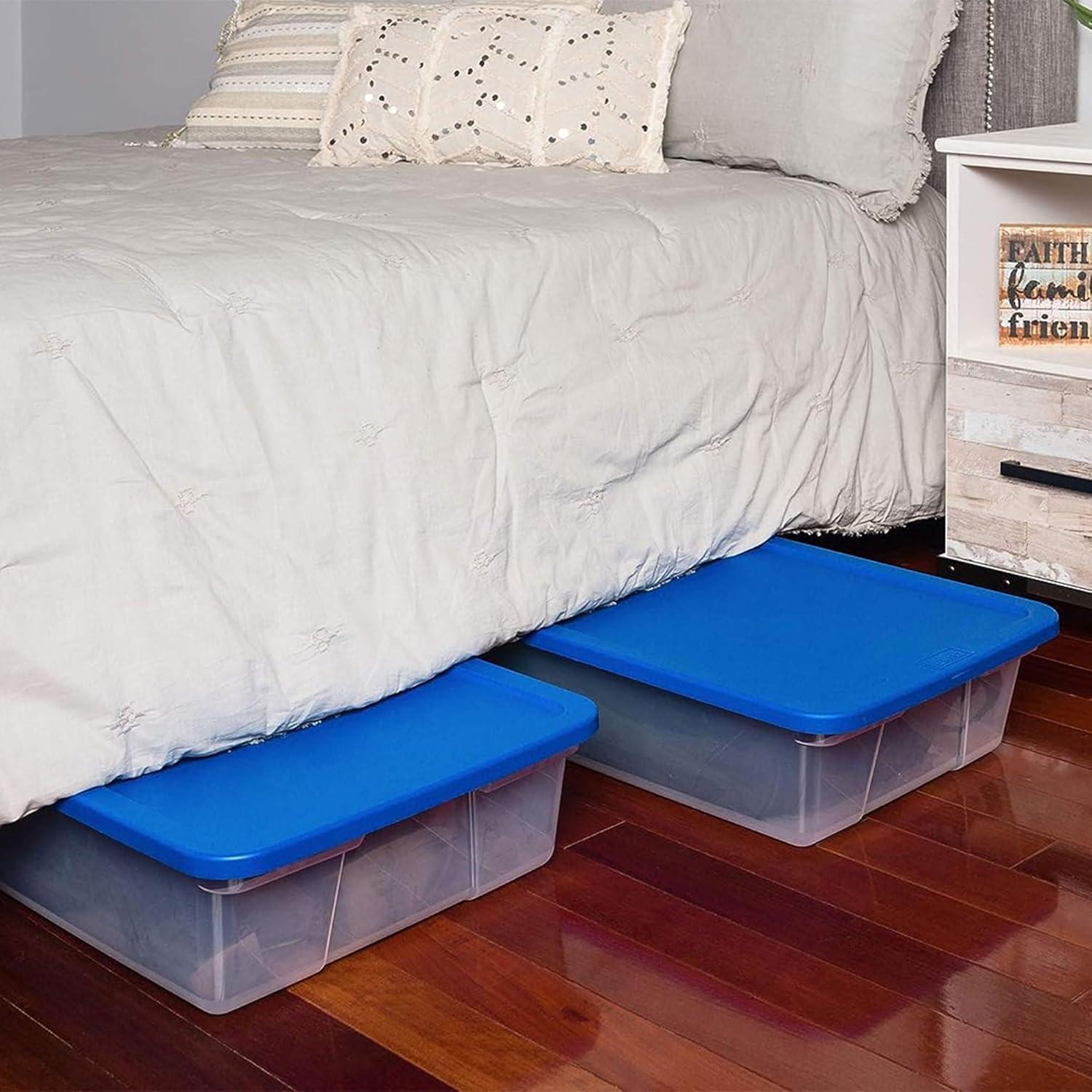 imageHOMZ 2Pack Snaplock Large Clear Plastic Storage Organizer Bins wLids 56 Quart White  Stackable Container Boxes for Bedroom Bathroom Garage and Office OrganizationBlue Lid
