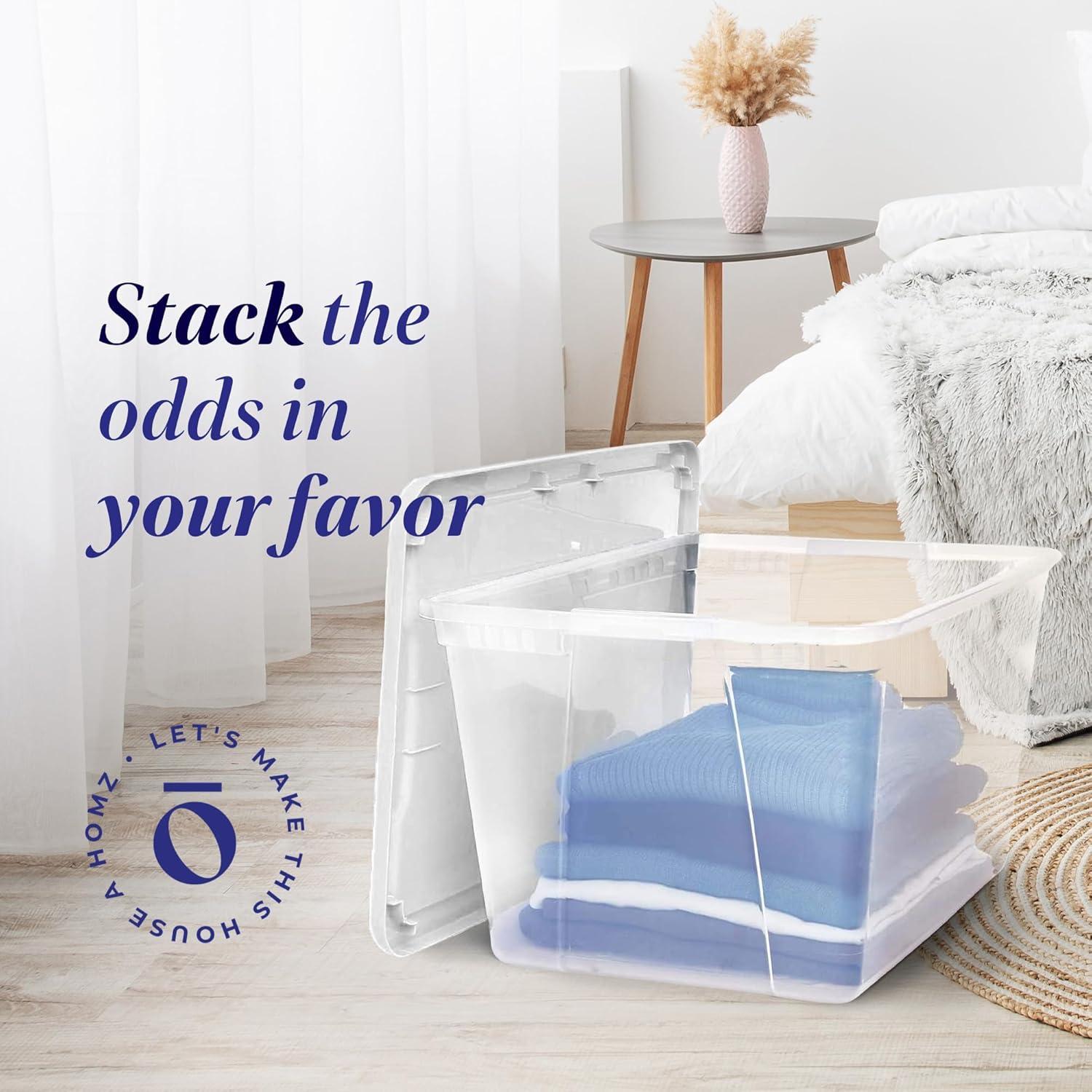 imageHOMZ 2Pack Snaplock Large Clear Plastic Storage Organizer Bins wLids 56 Quart White  Stackable Container Boxes for Bedroom Bathroom Garage and Office OrganizationWhite Lid