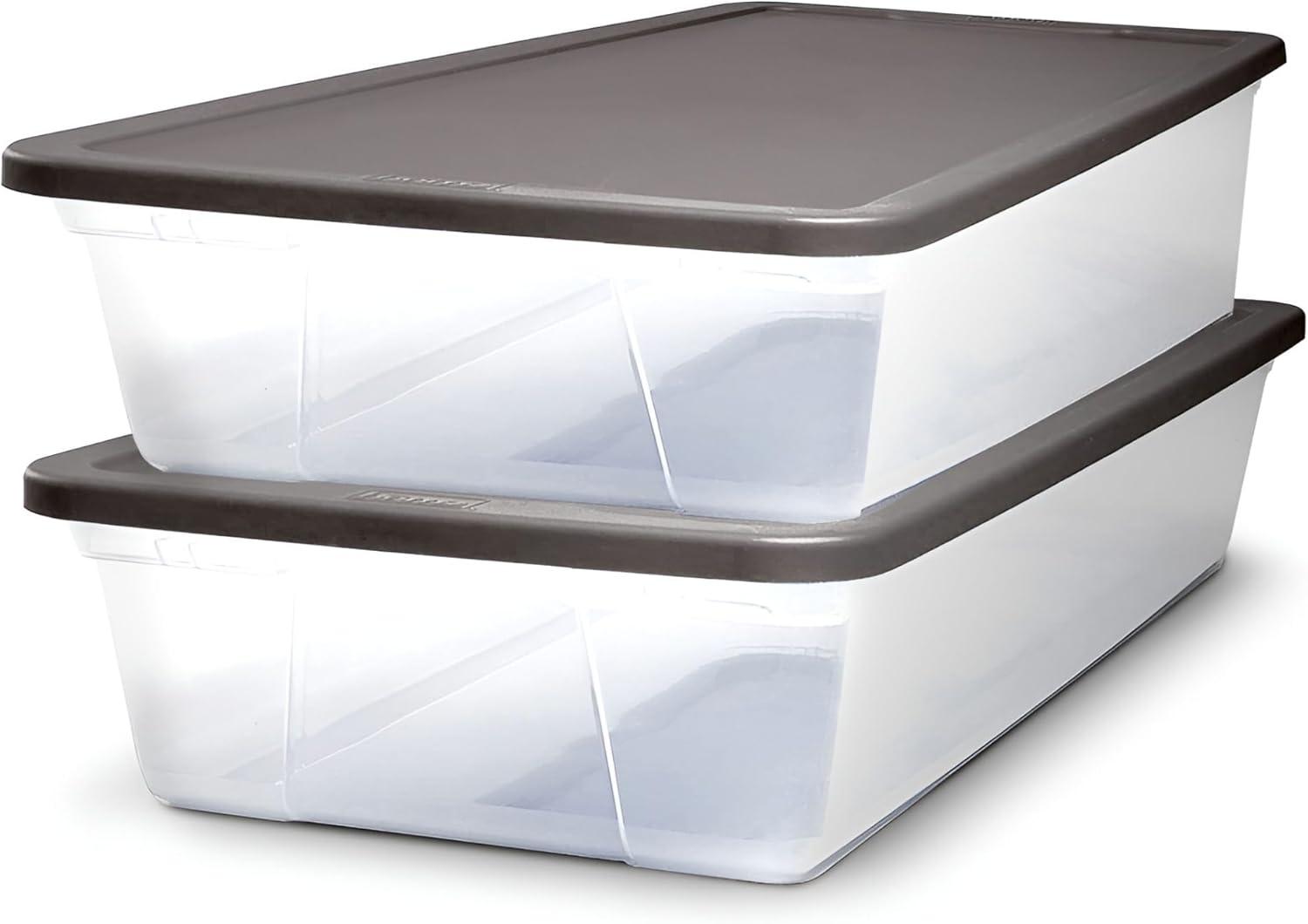 imageHOMZ 2Pack Snaplock Large Clear Plastic Storage Organizer Bins wLids 56 Quart White  Stackable Container Boxes for Bedroom Bathroom Garage and Office OrganizationGray Lid