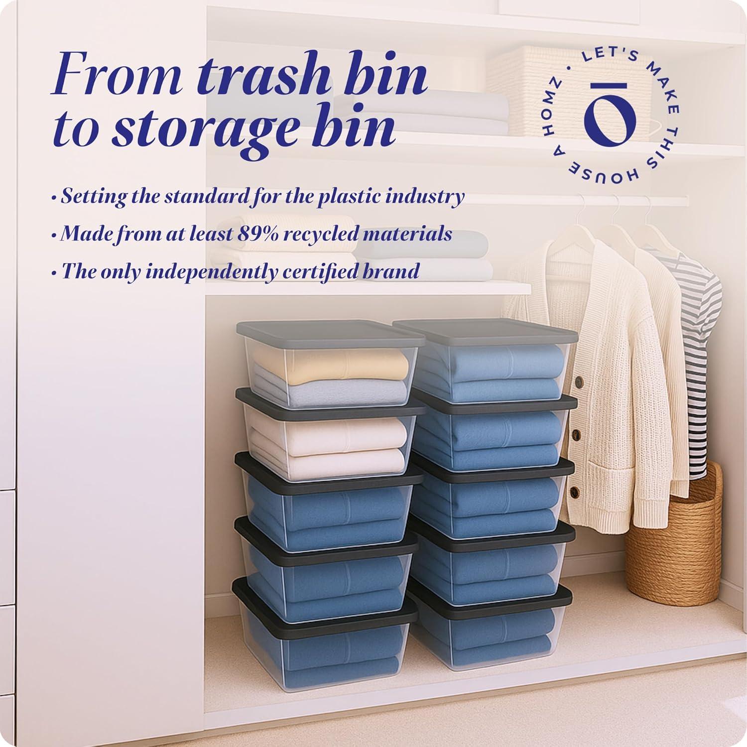 imageHOMZ 2Pack Snaplock Large Clear Plastic Storage Organizer Bins wLids 56 Quart White  Stackable Container Boxes for Bedroom Bathroom Garage and Office OrganizationGray Lid