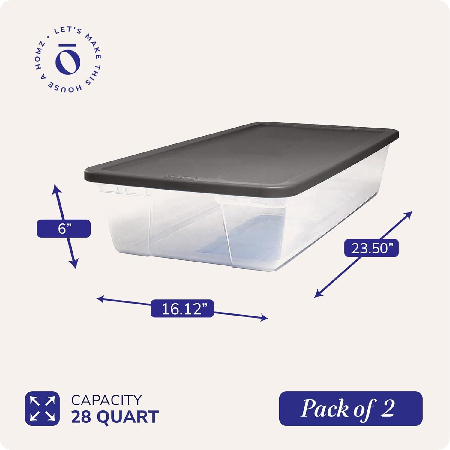 imageHOMZ 2Pack Snaplock Large Clear Plastic Storage Organizer Bins wLids 56 Quart White  Stackable Container Boxes for Bedroom Bathroom Garage and Office OrganizationGray Lid