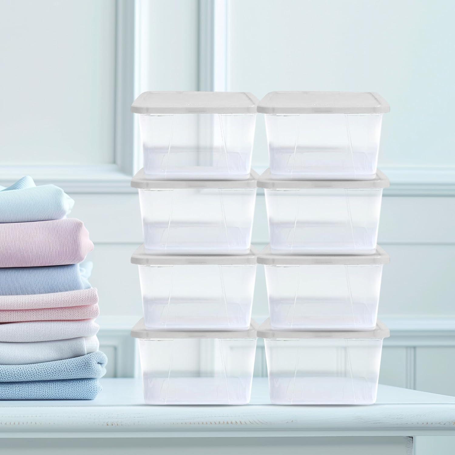 imageHOMZ 2Pack Snaplock Large Clear Plastic Storage Organizer Bins wLids 56 Quart White  Stackable Container Boxes for Bedroom Bathroom Garage and Office OrganizationWhite Lid
