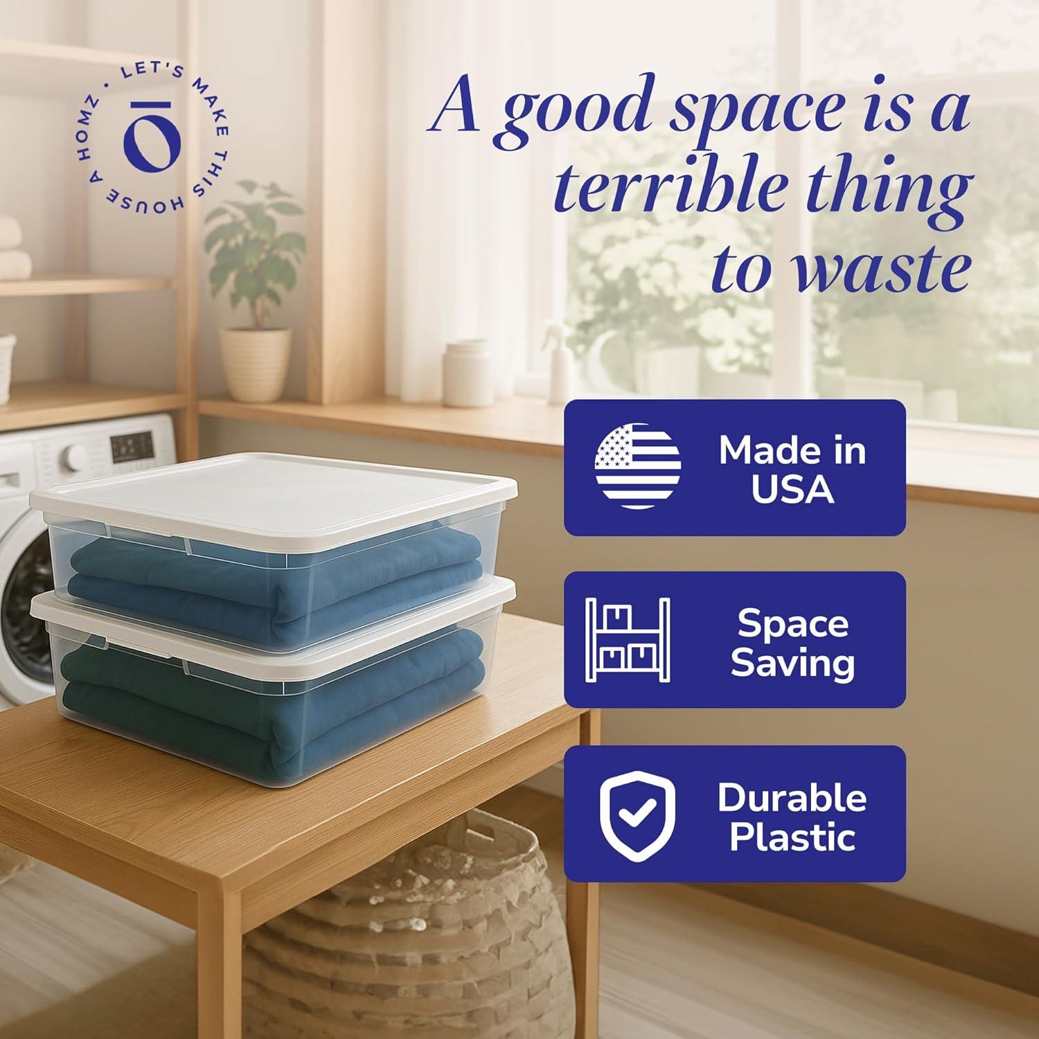 imageHOMZ 2Pack Snaplock Large Clear Plastic Storage Organizer Bins wLids 56 Quart White  Stackable Container Boxes for Bedroom Bathroom Garage and Office OrganizationWhite Lid