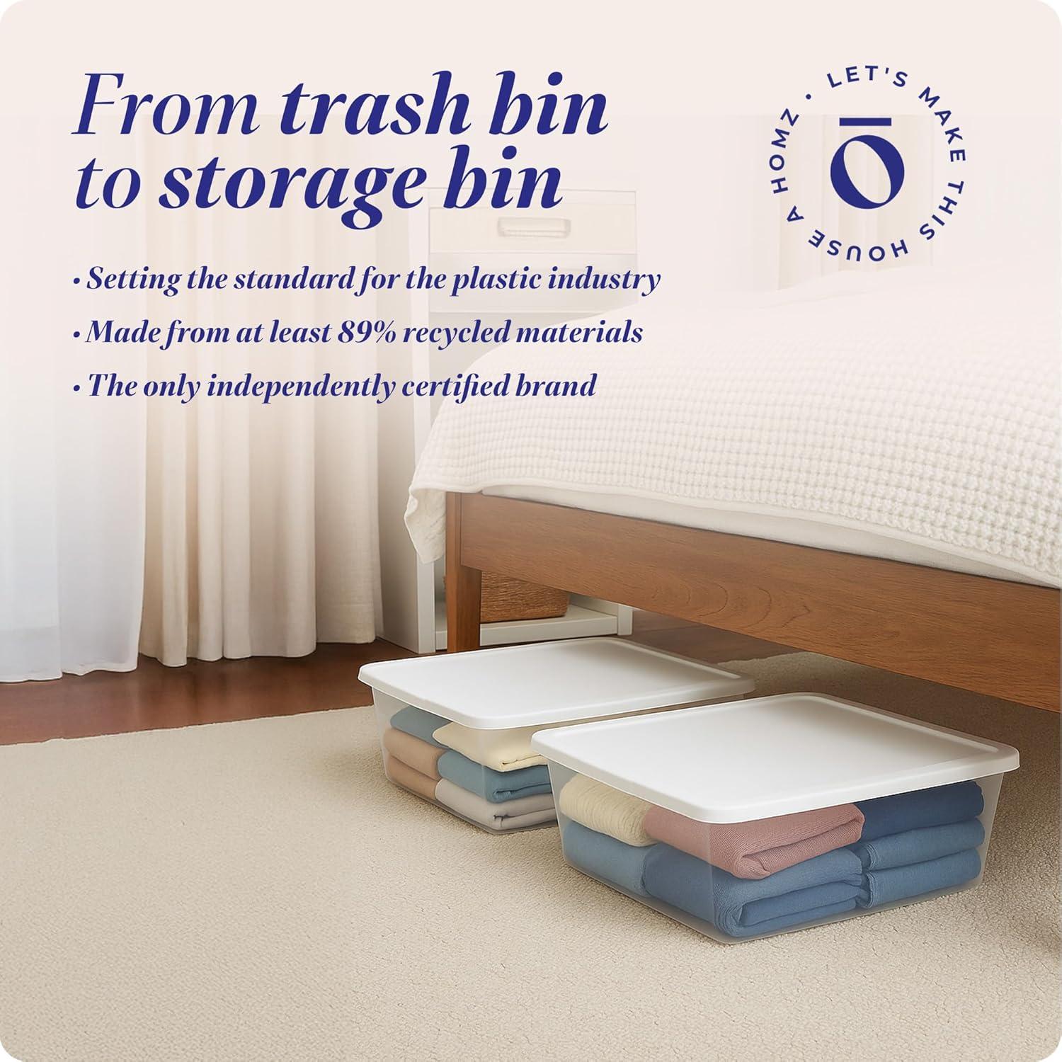 imageHOMZ 2Pack Snaplock Large Clear Plastic Storage Organizer Bins wLids 56 Quart White  Stackable Container Boxes for Bedroom Bathroom Garage and Office OrganizationWhite Lid