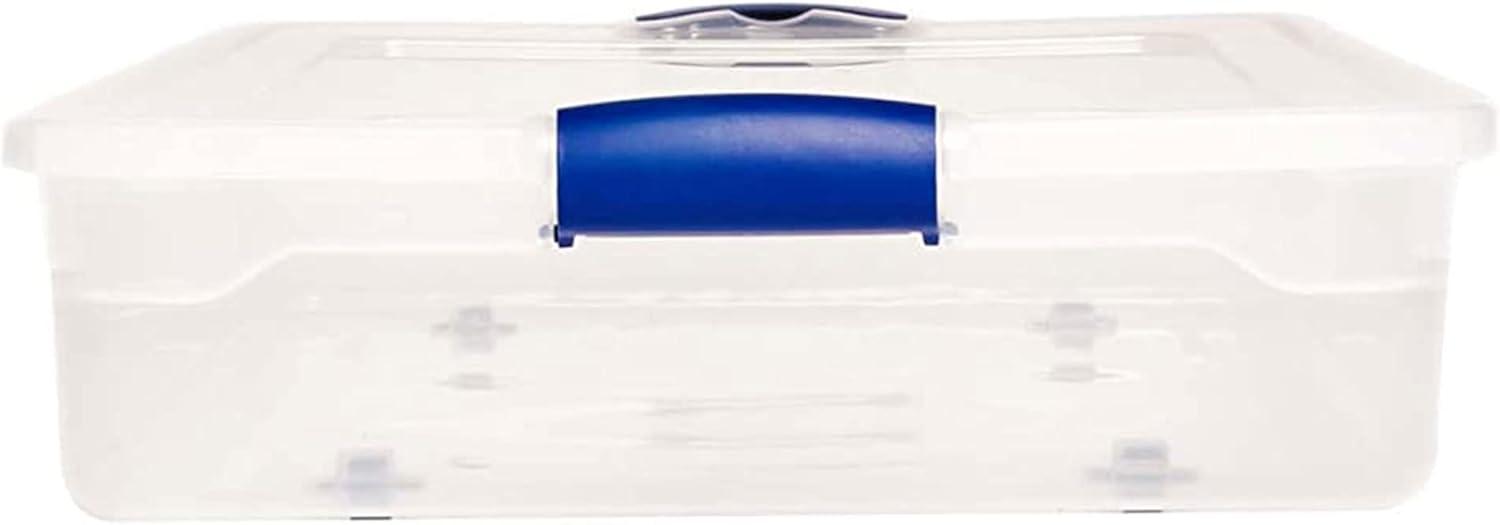 imageHOMZ 2Pack Under Bed Storage Clear Plastic Containers with Lids 56 Quart Gray Latch  Stackable Underbed Organizer Bins for Shoes Bags Clothes and TowelsBlue