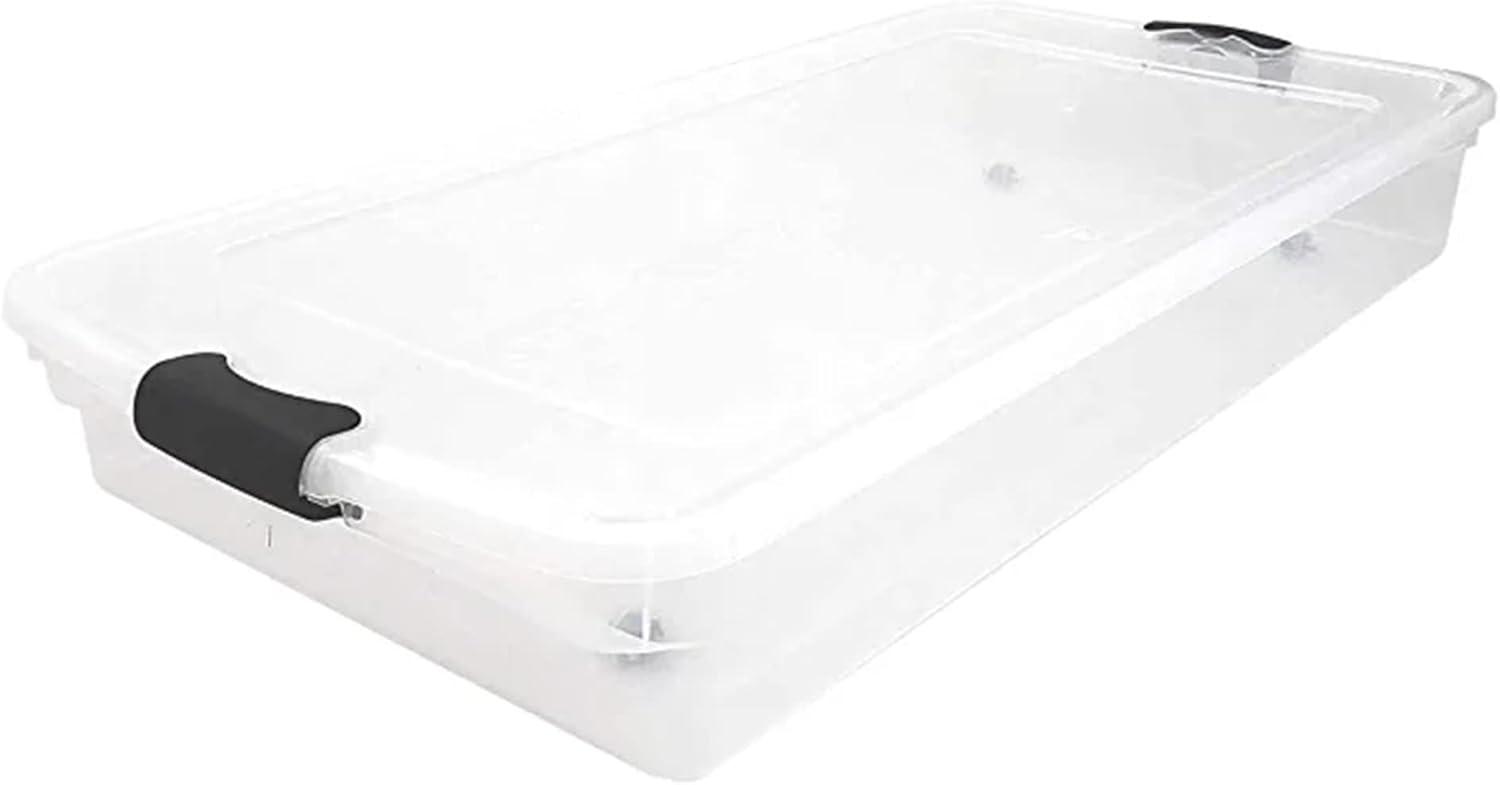 imageHOMZ 2Pack Under Bed Storage Clear Plastic Containers with Lids 56 Quart Gray Latch  Stackable Underbed Organizer Bins for Shoes Bags Clothes and TowelsGrey