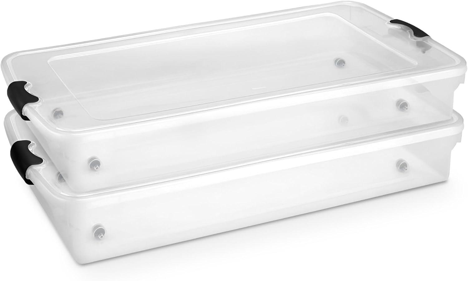 imageHOMZ 2Pack Under Bed Storage Clear Plastic Containers with Lids 56 Quart Gray Latch  Stackable Underbed Organizer Bins for Shoes Bags Clothes and TowelsGrey