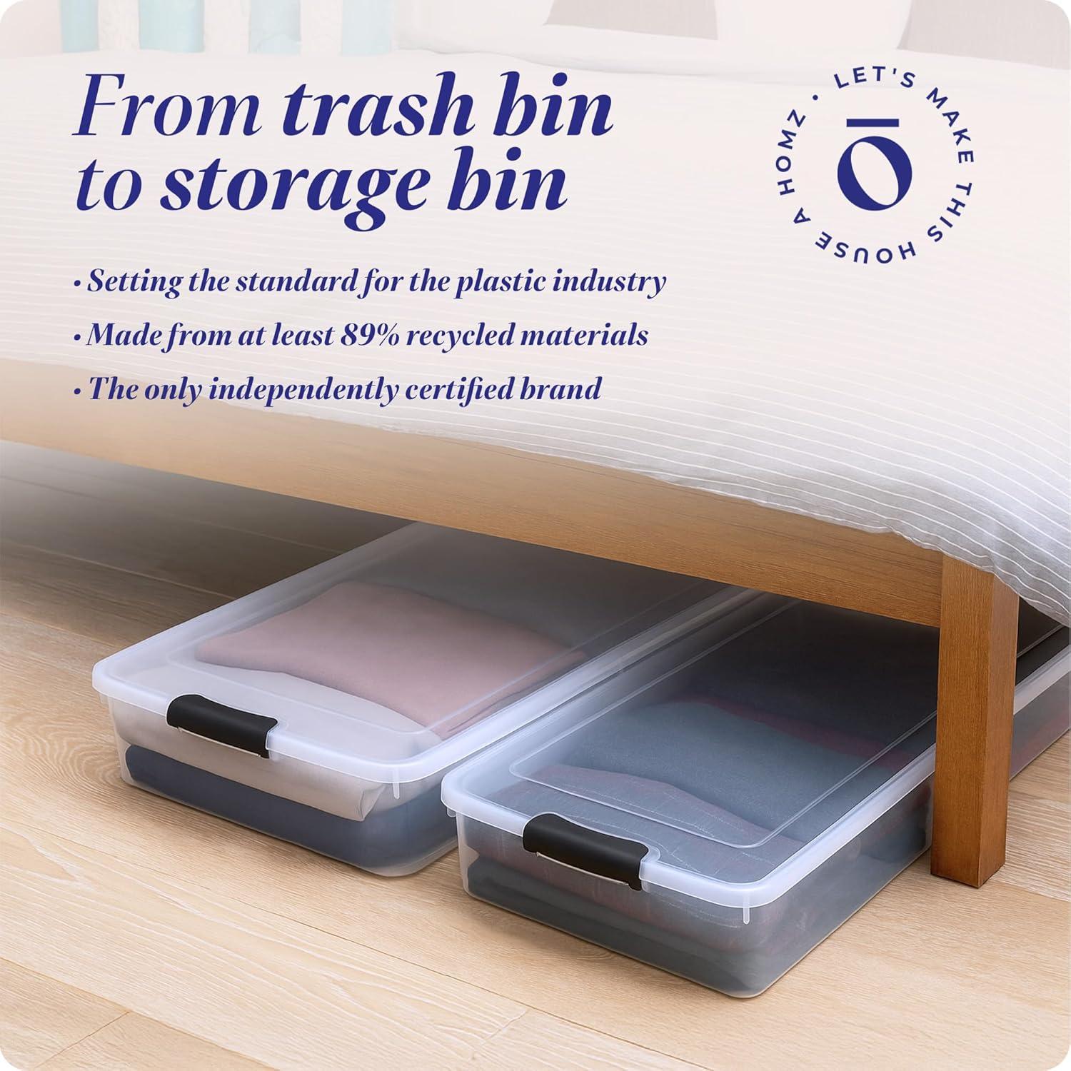 imageHOMZ 2Pack Under Bed Storage Clear Plastic Containers with Lids 56 Quart Gray Latch  Stackable Underbed Organizer Bins for Shoes Bags Clothes and TowelsGrey