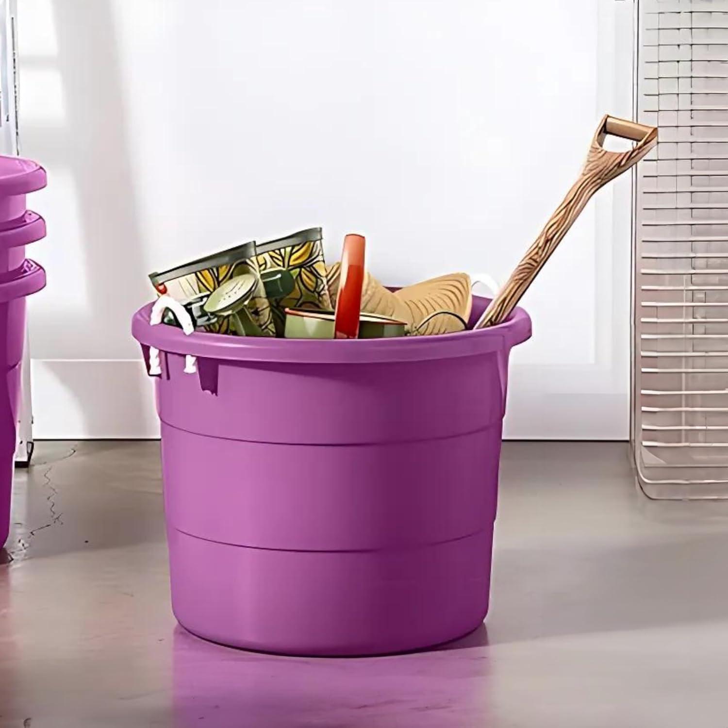 imageHOMZ 2Pack Utility Tub Large Plastic Storage Bucket with Rope Handles 17 Gallon Black  Portable Indoor and Outdoor Buckets for Kitchen Laundry Garden Bathroom and Garage OrganizationOrchid