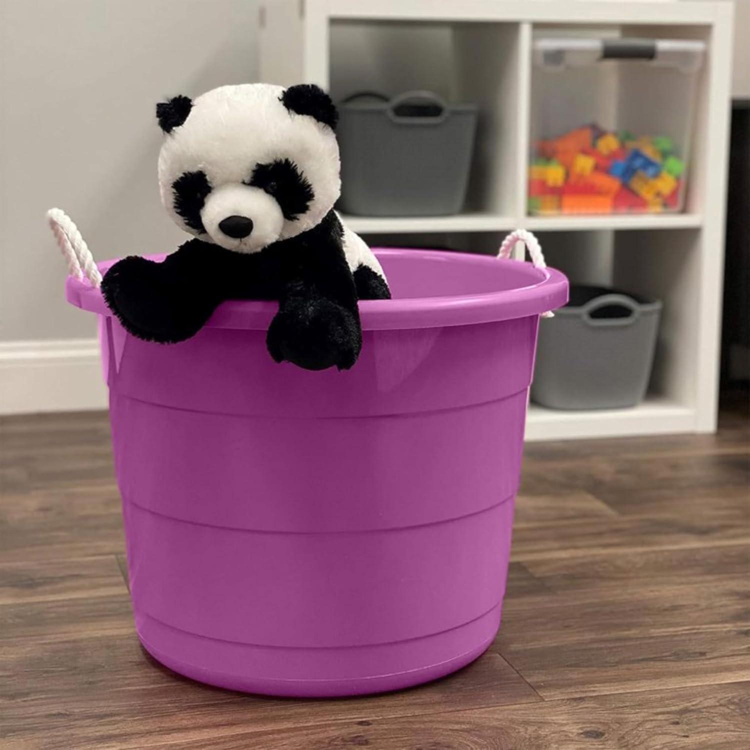 imageHOMZ 2Pack Utility Tub Large Plastic Storage Bucket with Rope Handles 17 Gallon Black  Portable Indoor and Outdoor Buckets for Kitchen Laundry Garden Bathroom and Garage OrganizationOrchid