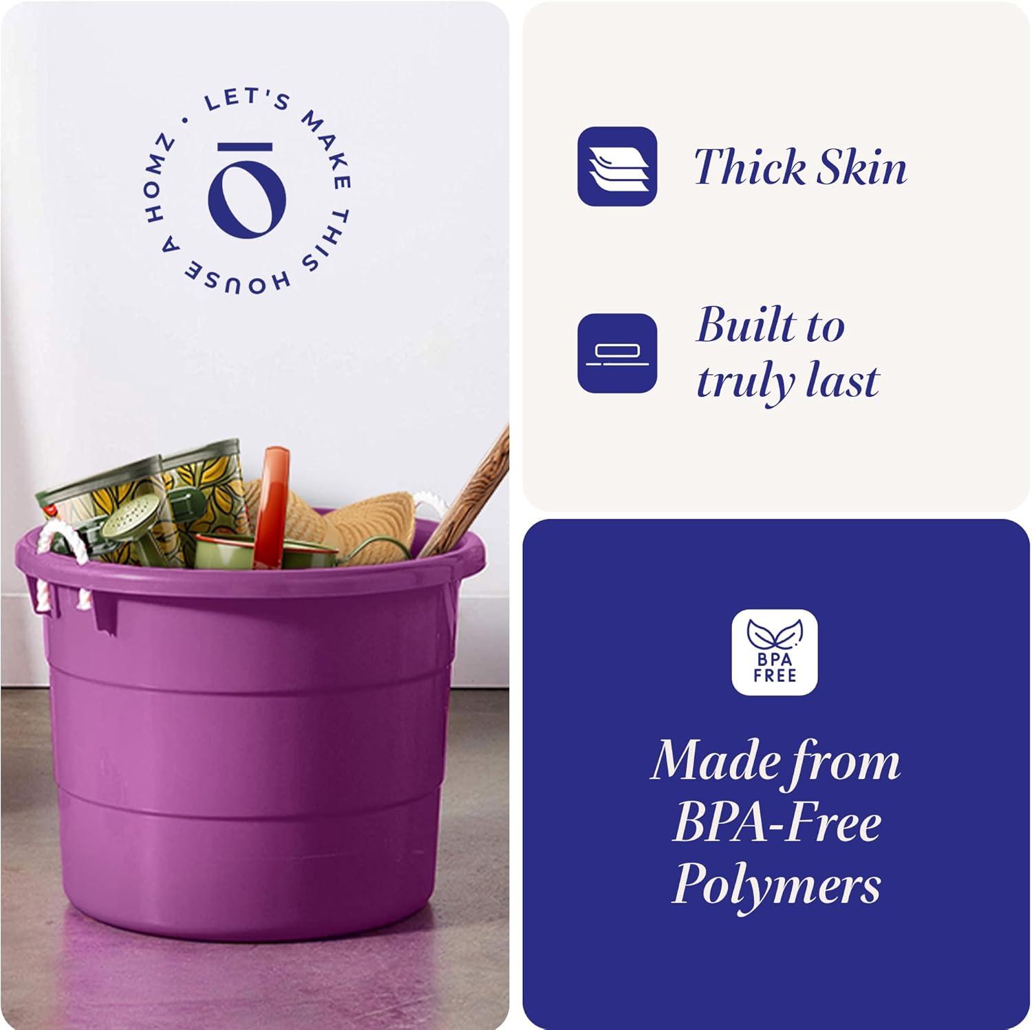 imageHOMZ 2Pack Utility Tub Large Plastic Storage Bucket with Rope Handles 17 Gallon Black  Portable Indoor and Outdoor Buckets for Kitchen Laundry Garden Bathroom and Garage OrganizationOrchid