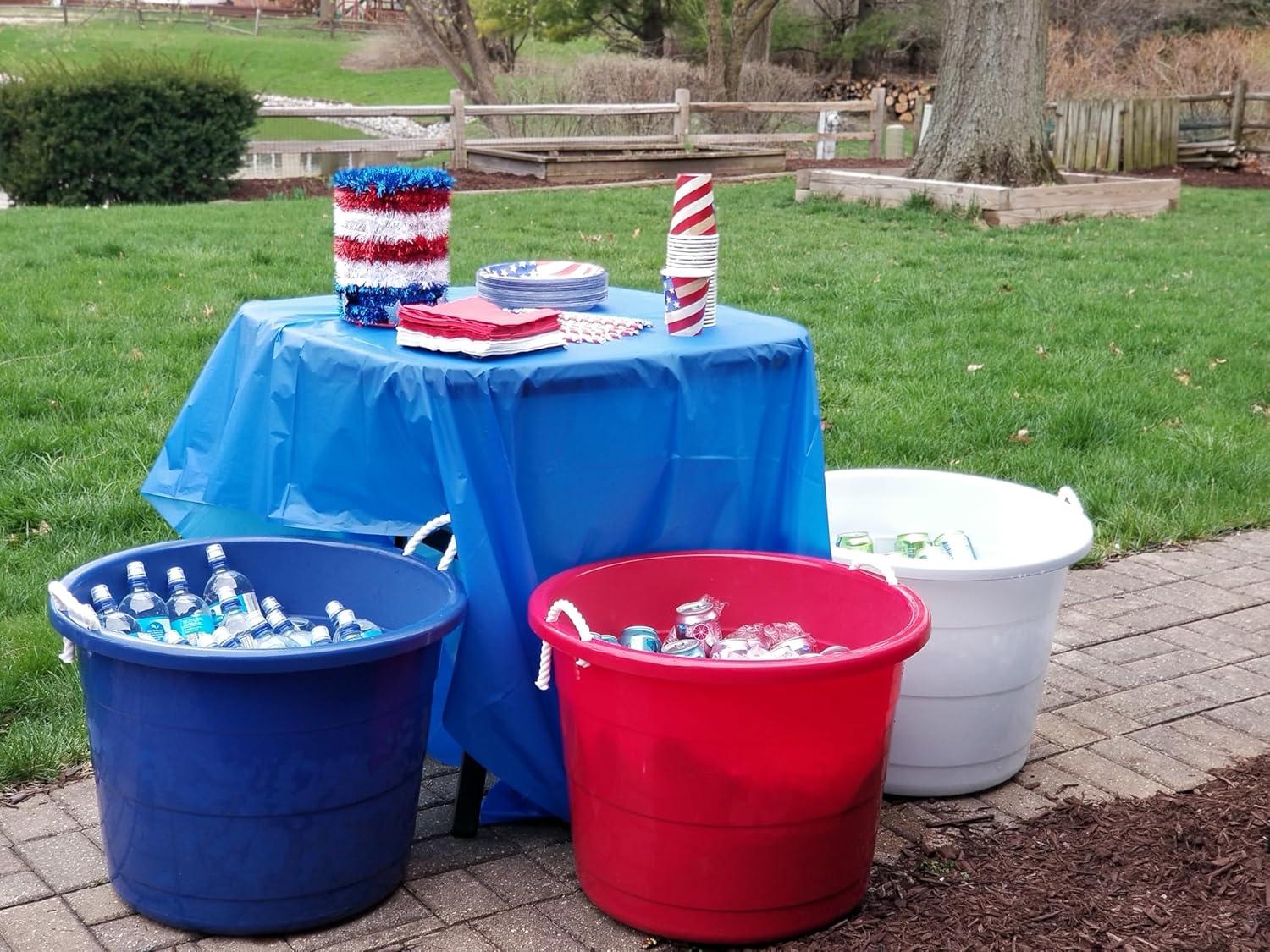 imageHOMZ 2Pack Utility Tub Large Plastic Storage Bucket with Rope Handles 18 Gallon Blue  Portable Indoor and Outdoor Buckets for Kitchen Laundry Garden Bathroom and Garage OrganizationBlue