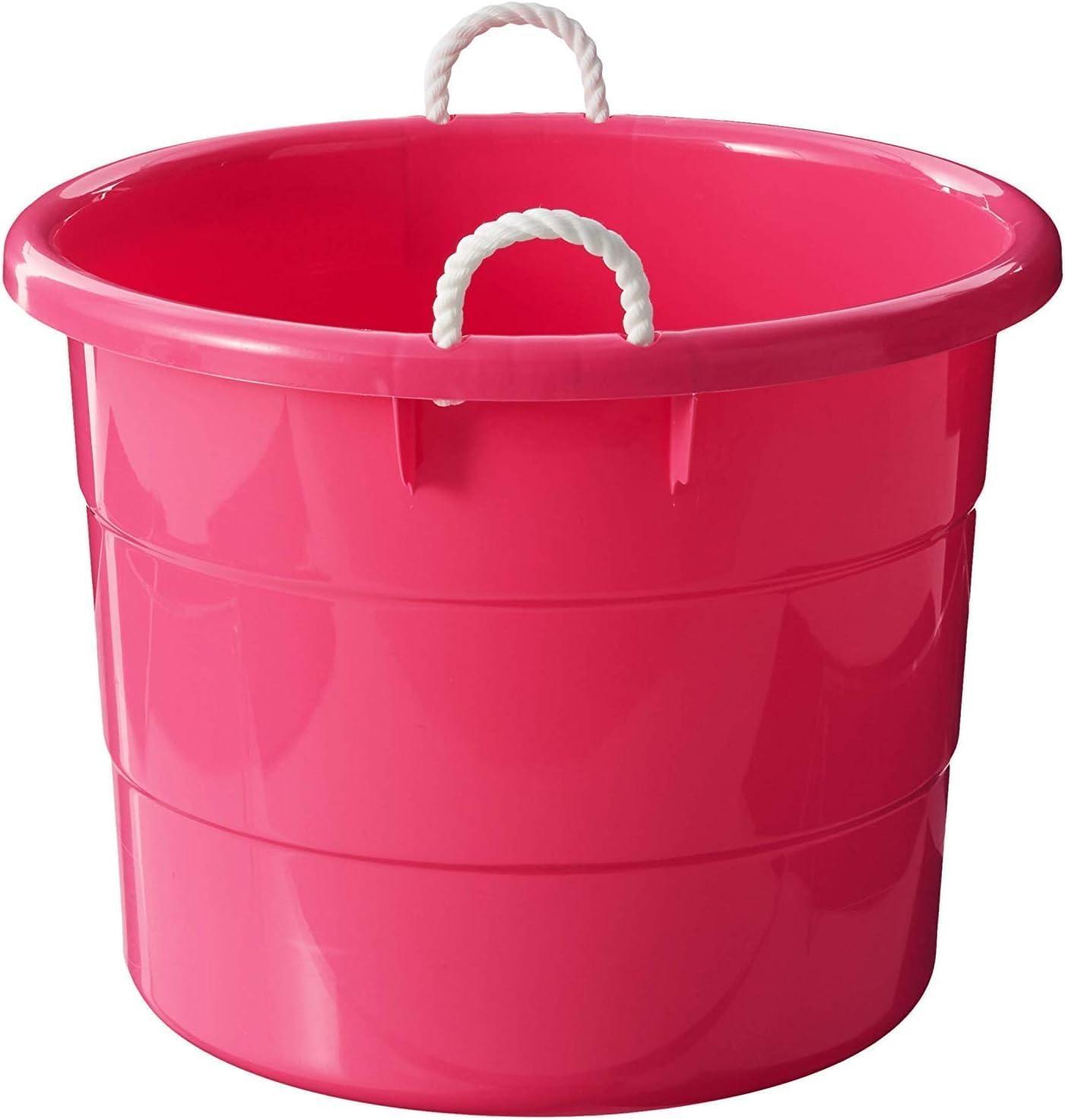 imageHOMZ 2Pack Utility Tub Large Plastic Storage Bucket with Rope Handles 18 Gallon Blue  Portable Indoor and Outdoor Buckets for Kitchen Laundry Garden Bathroom and Garage OrganizationPink